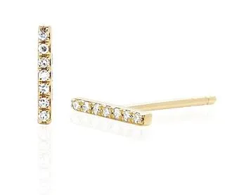 14K White Gold Diamond Mini Bar Studs