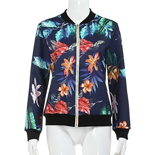 2021 Manteau Femme Printemps, Jacket Chic Femme Veste Motard Blouson Court Floral Zipper Up Court Vintage Classe Veste Moto Veste Chic Manches Longues Manteau Outwear