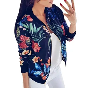 2021 Manteau Femme Printemps, Jacket Chic Femme Veste Motard Blouson Court Floral Zipper Up Court Vintage Classe Veste Moto Veste Chic Manches Longues Manteau Outwear