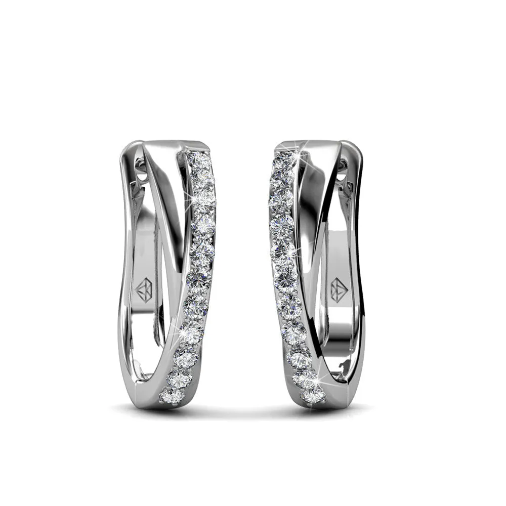 Amaya 18k White Gold Plated Twisted Hoop Earrings with Crystals