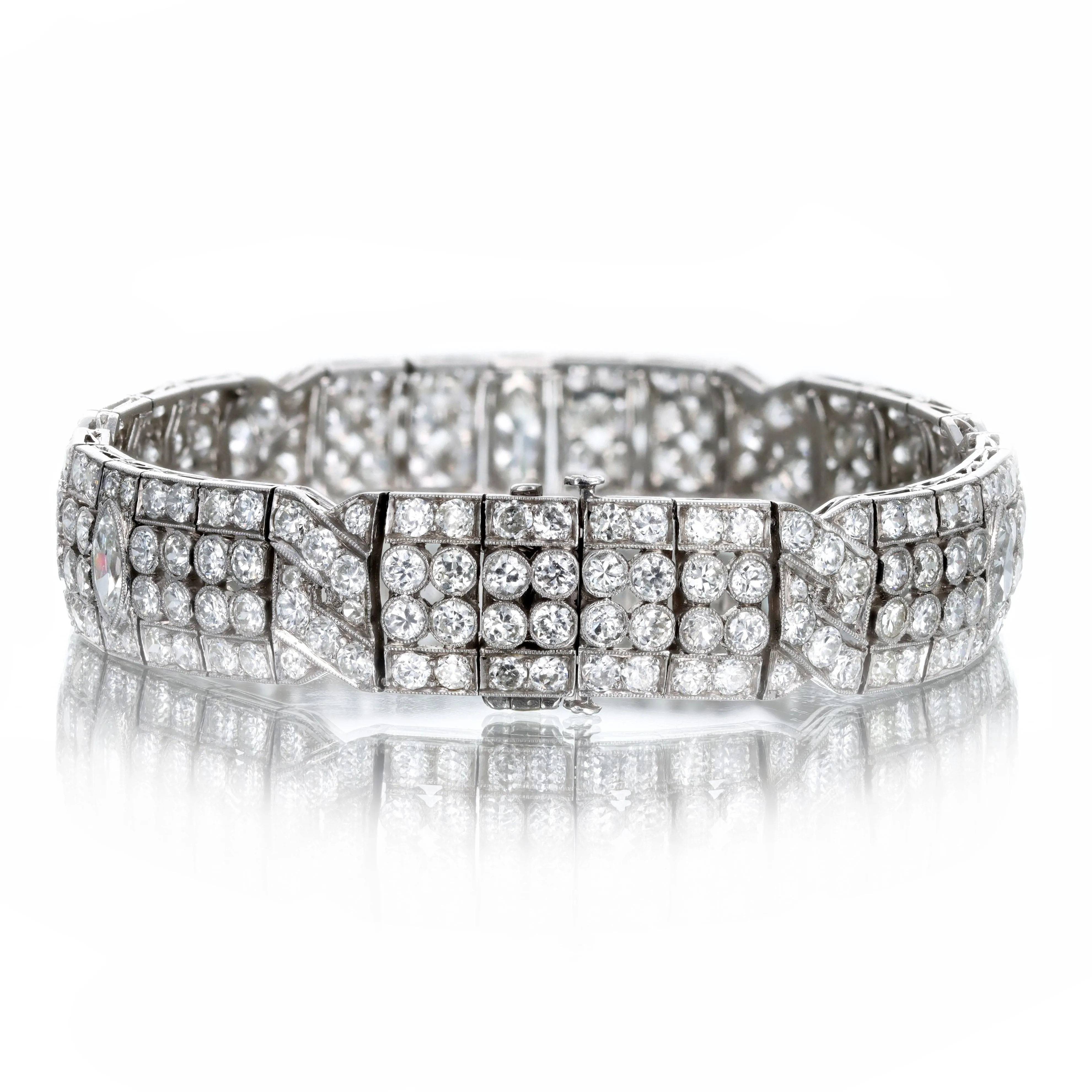 Art Deco M. Waslikoff & Sons 15 Carat Total Weight Marquise Old European Diamond Bracelet in Platinum