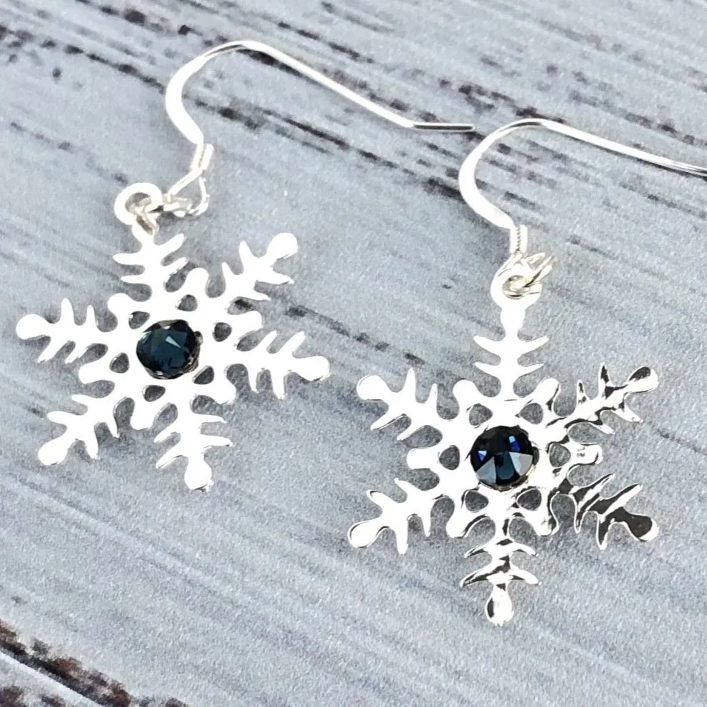 Blue Swarovski Silver Snowflake Earrings