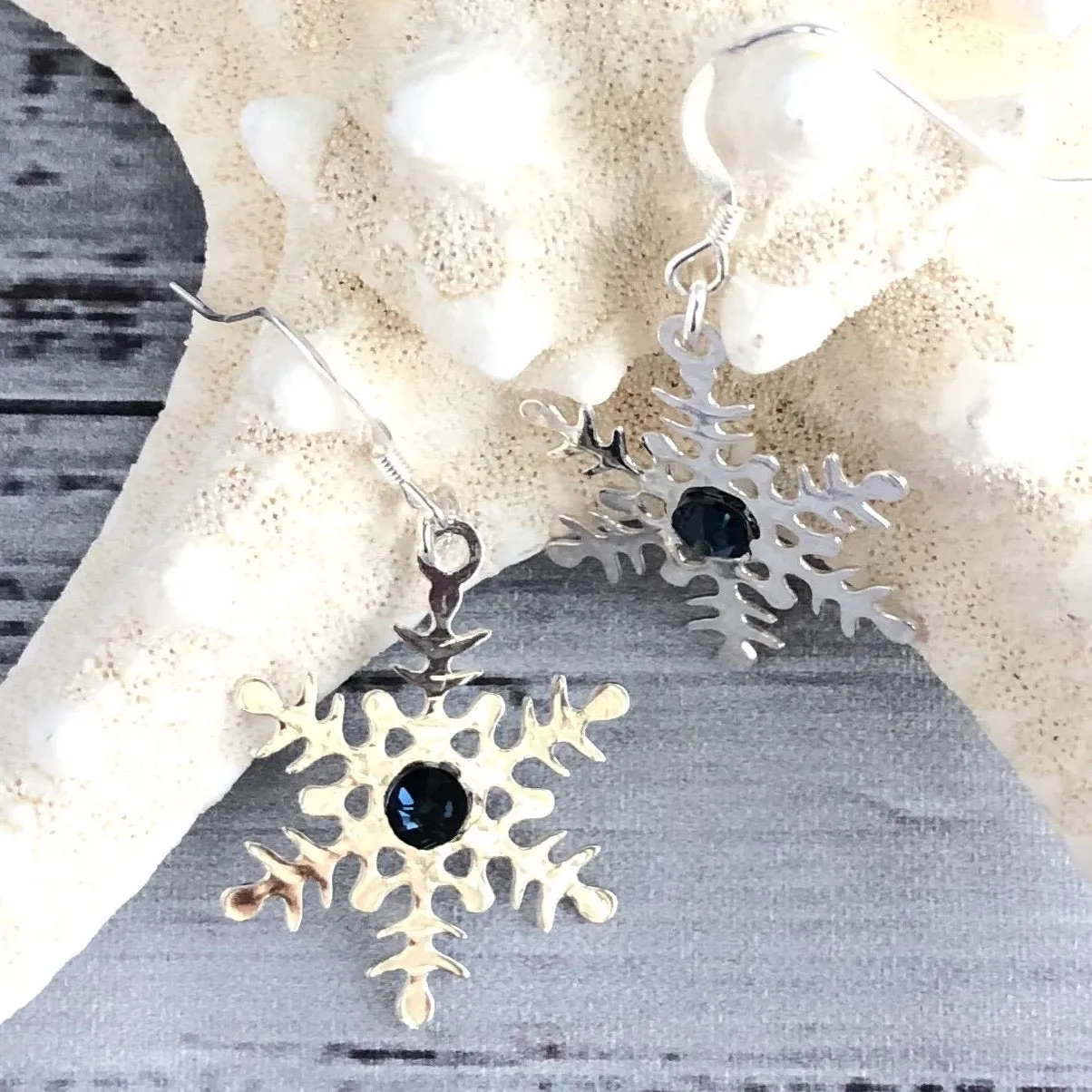 Blue Swarovski Silver Snowflake Earrings