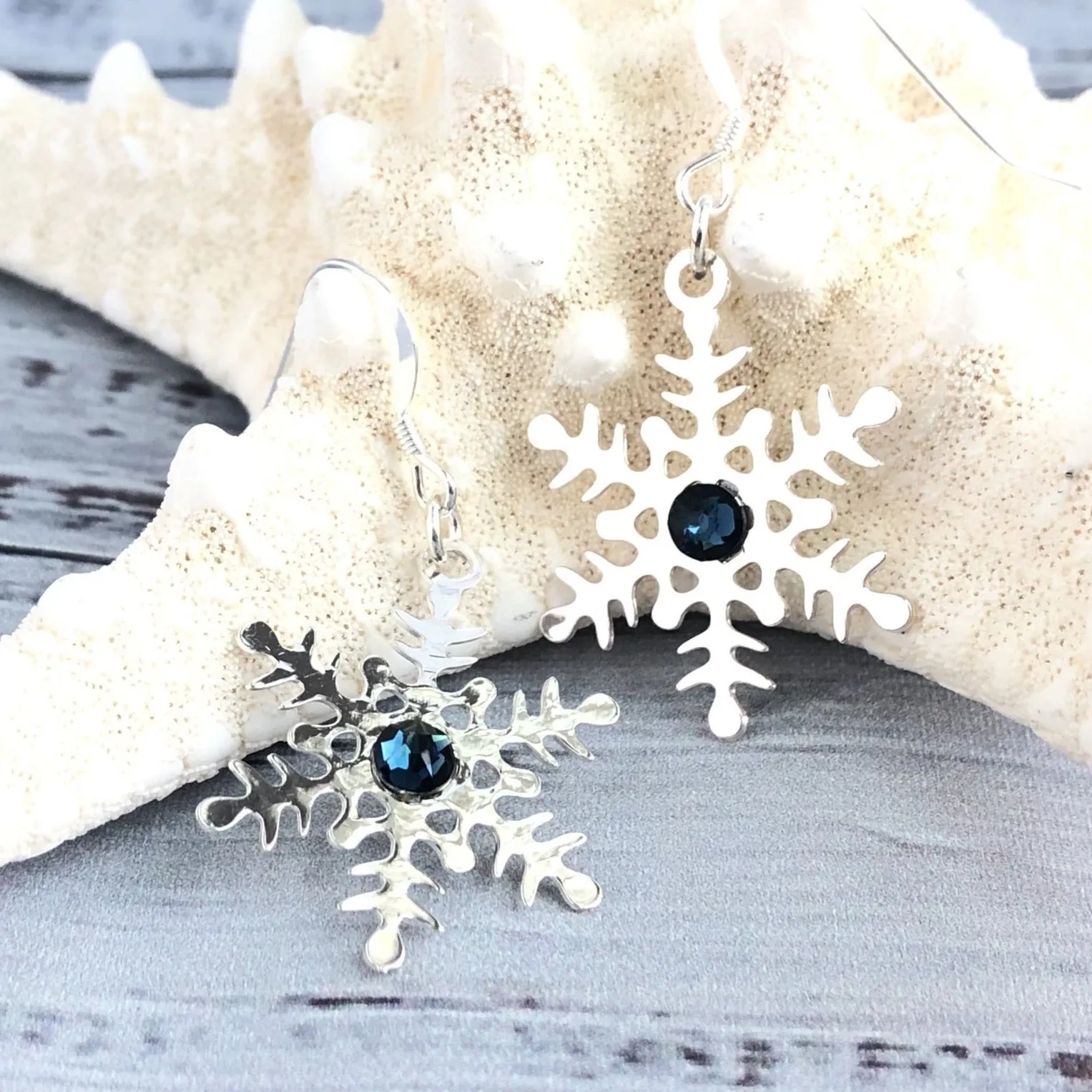 Blue Swarovski Silver Snowflake Earrings