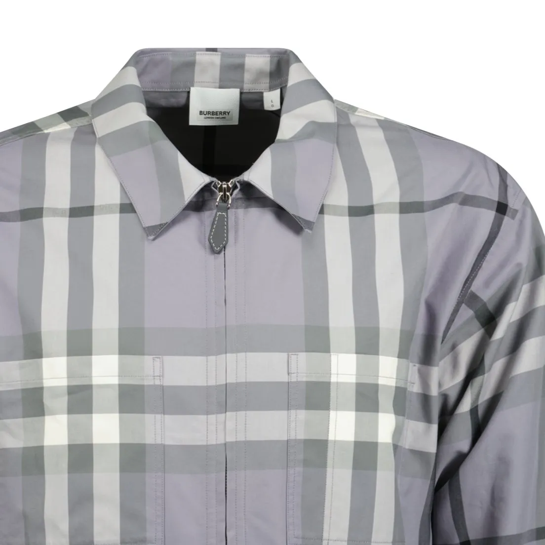 BURBERRY 'PECKHAM' ZIP-UP CHECK OVERSHIRT GREY