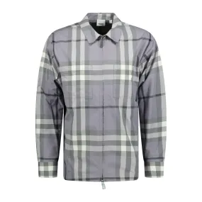 BURBERRY 'PECKHAM' ZIP-UP CHECK OVERSHIRT GREY