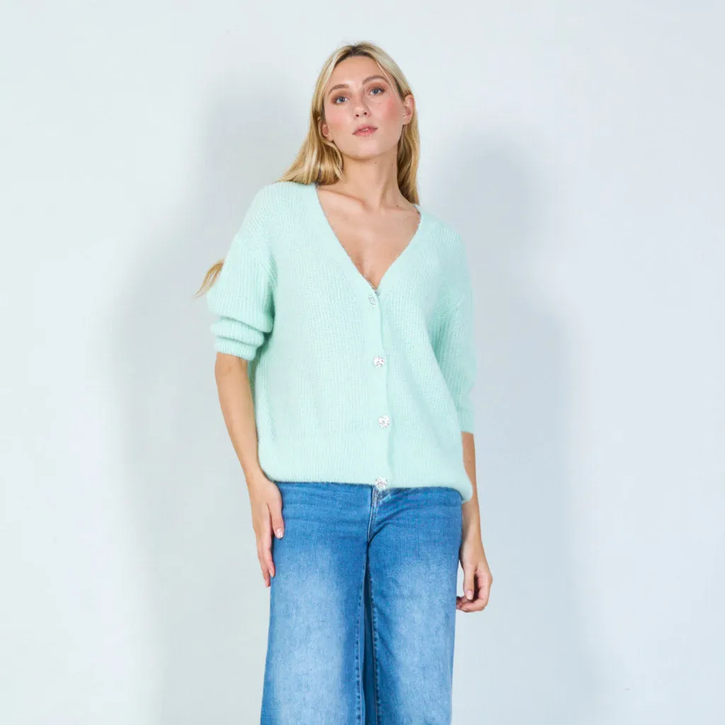 Button-up cardigan with short sleeves wholesale