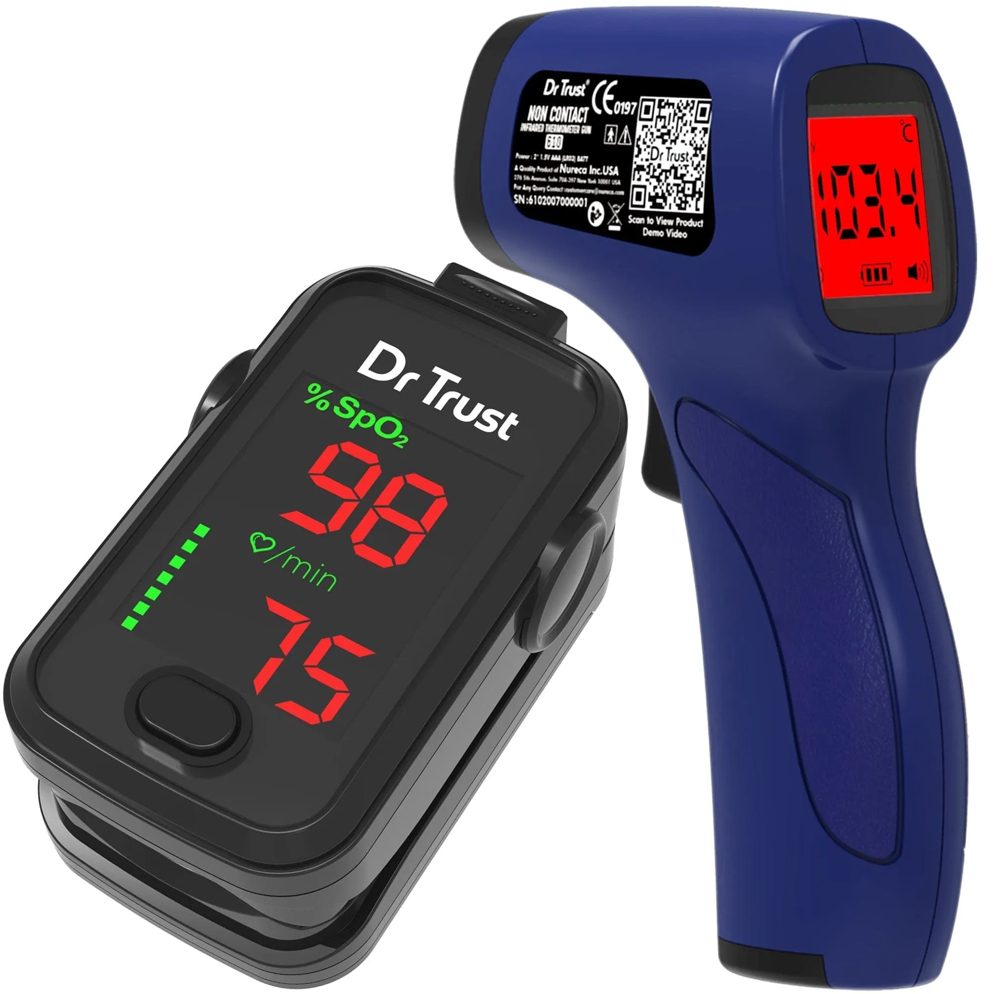 Dr Trust USA Covid Essential Basic Combo Pack - Dr Trust USA Pulse Oximeter 215   Dr Trust USA Non-Contact IR Infrared