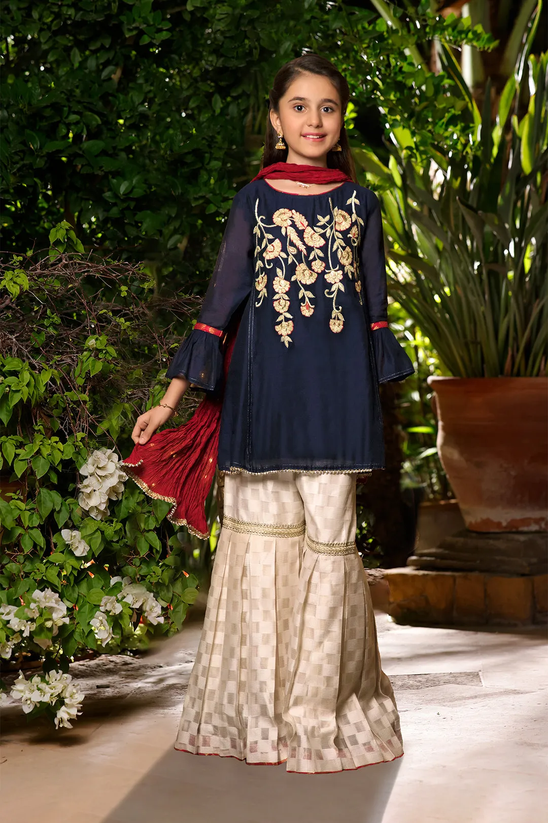 Embroidered Cotton Net Jacquard Gharara Suit | Eid Affairs | G3006