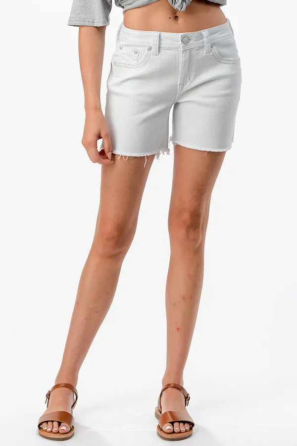 Flu De Lee Embellishment Mid Rise White Denim Shorts