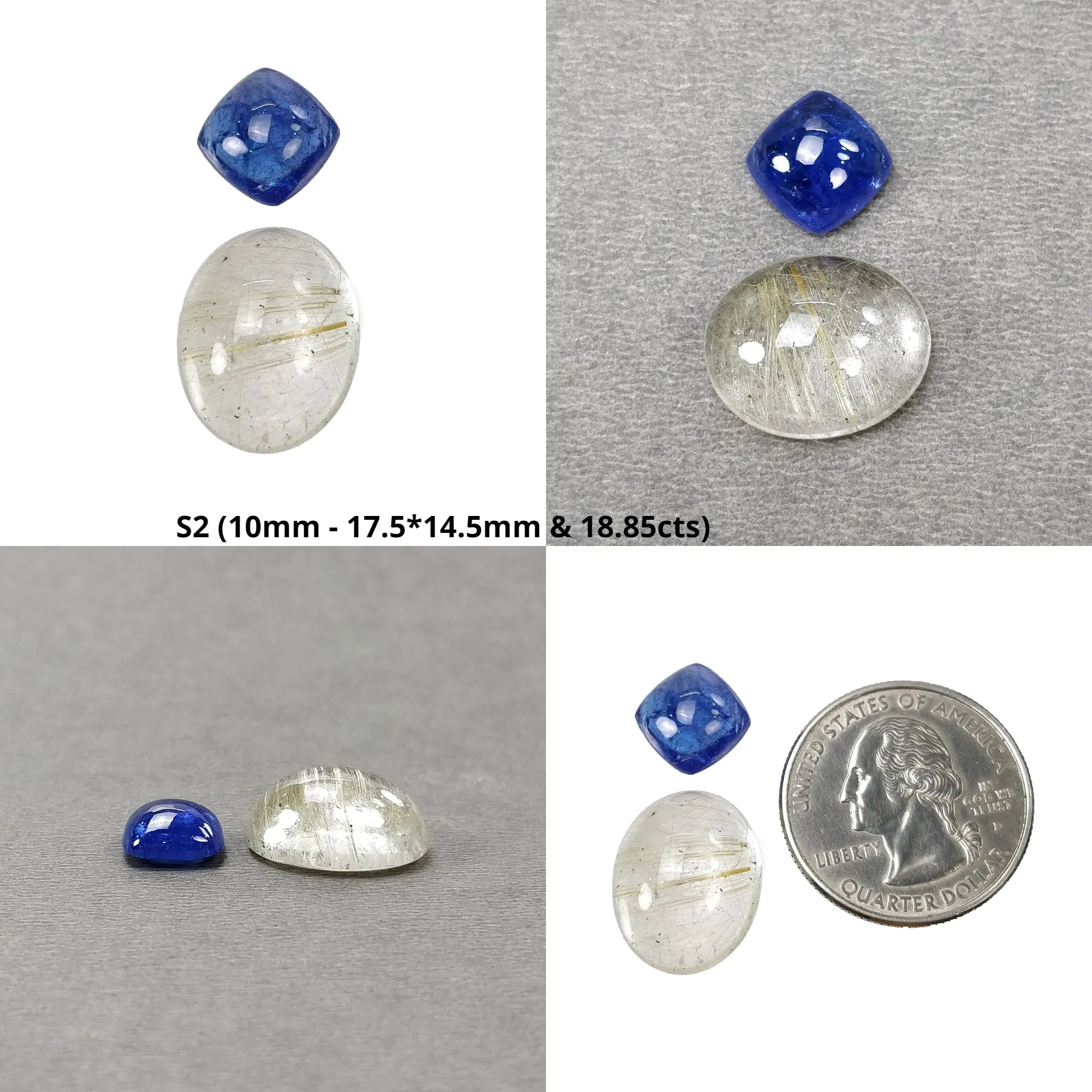 Golden RUTILE Quartz TANZANITE And CHRYSOPRASE Gemstone Cabochon : Natural Untreated Unheated Rutile Oval Pear Shape 2pcs Set