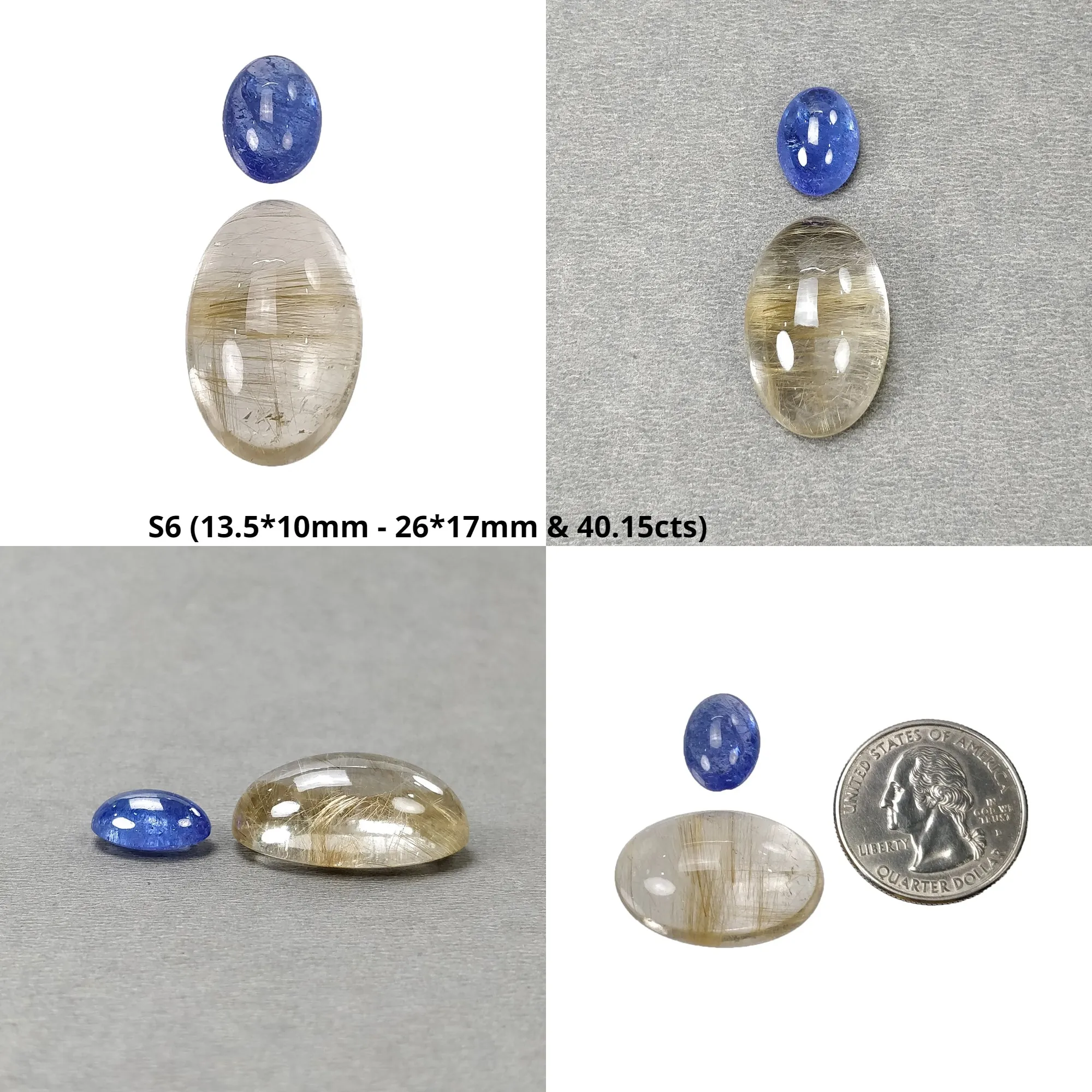 Golden RUTILE Quartz TANZANITE And CHRYSOPRASE Gemstone Cabochon : Natural Untreated Unheated Rutile Oval Pear Shape 2pcs Set