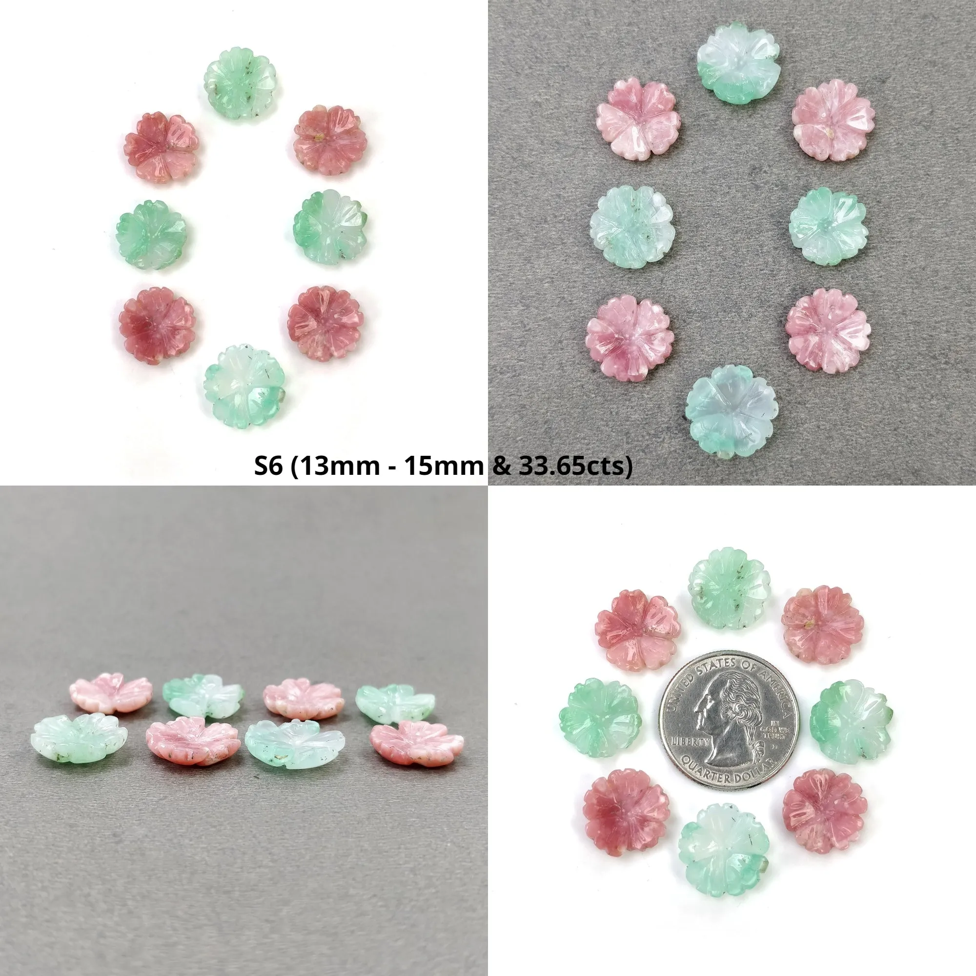 Green CHRYSOPRASE & PINK OPAL Gemstone Carving : Natural Untreated Untreated Hand Carved Flower 2pcs 3pcs 4pcs 7pcs 8pcs Set