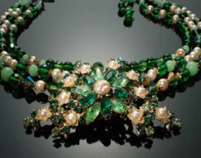 GREEN FLORAL OOAK STATEMENT NECKLACE