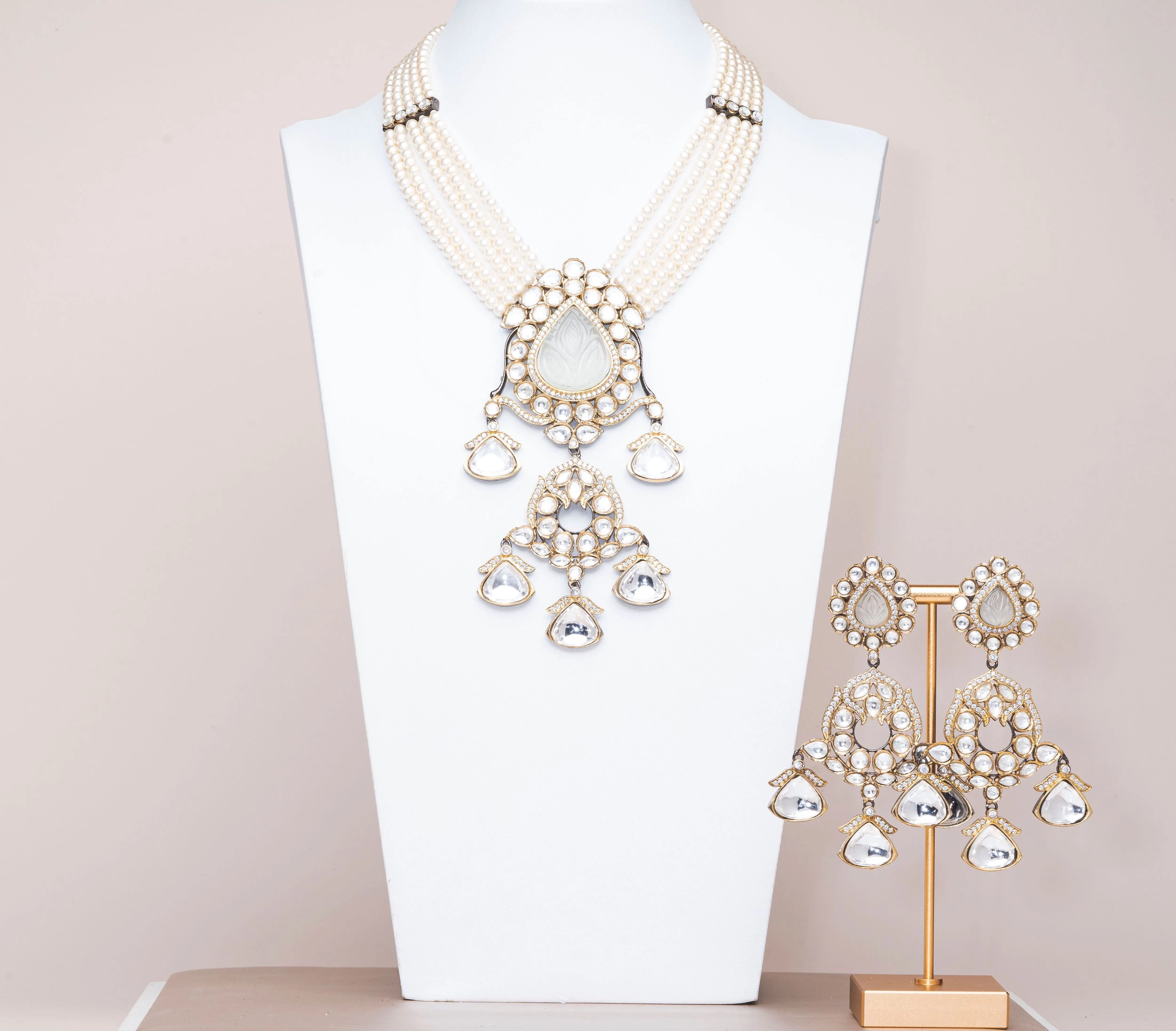 Hadia White Luxury Mala & Earring Set By Jaipur Rose Luxury Indian Jewelry Online