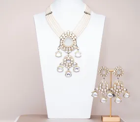 Hadia White Luxury Mala & Earring Set By Jaipur Rose Luxury Indian Jewelry Online