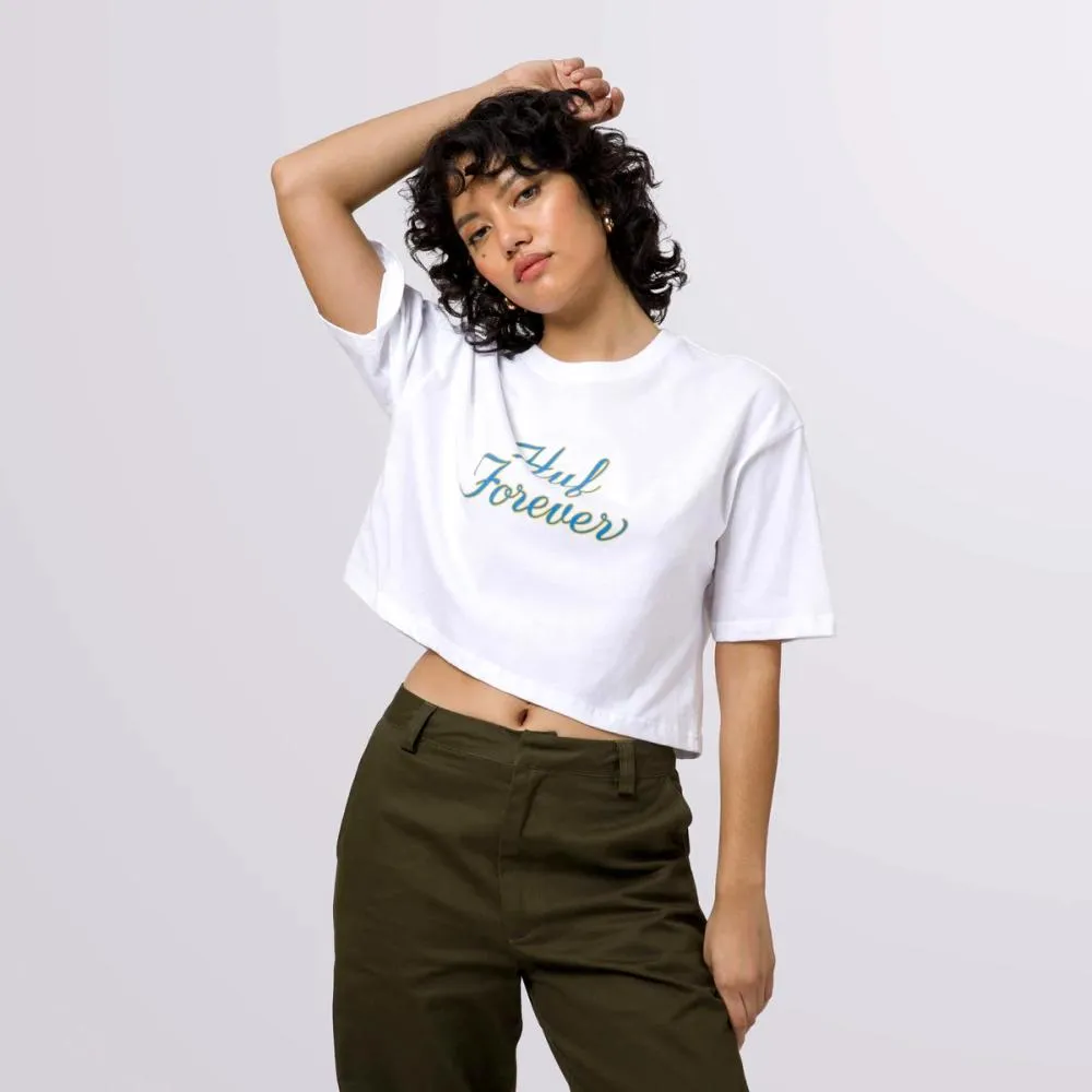 HUF WOMEN'S HUF FOREVER S/S CROP TEE-WHITE