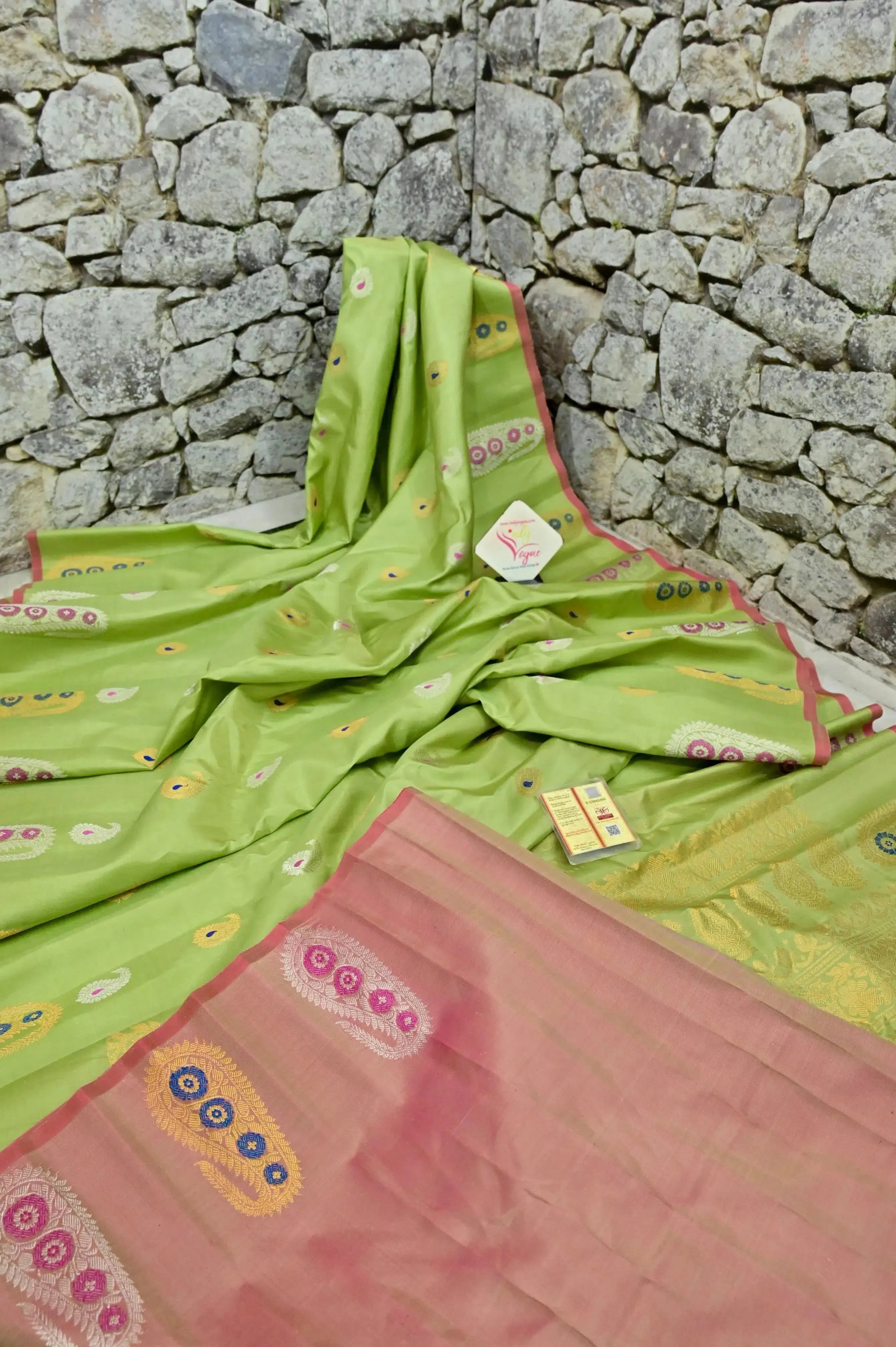 Light Pista Green Color Pure Gadwal Silk Saree with Meenakari Butta Work