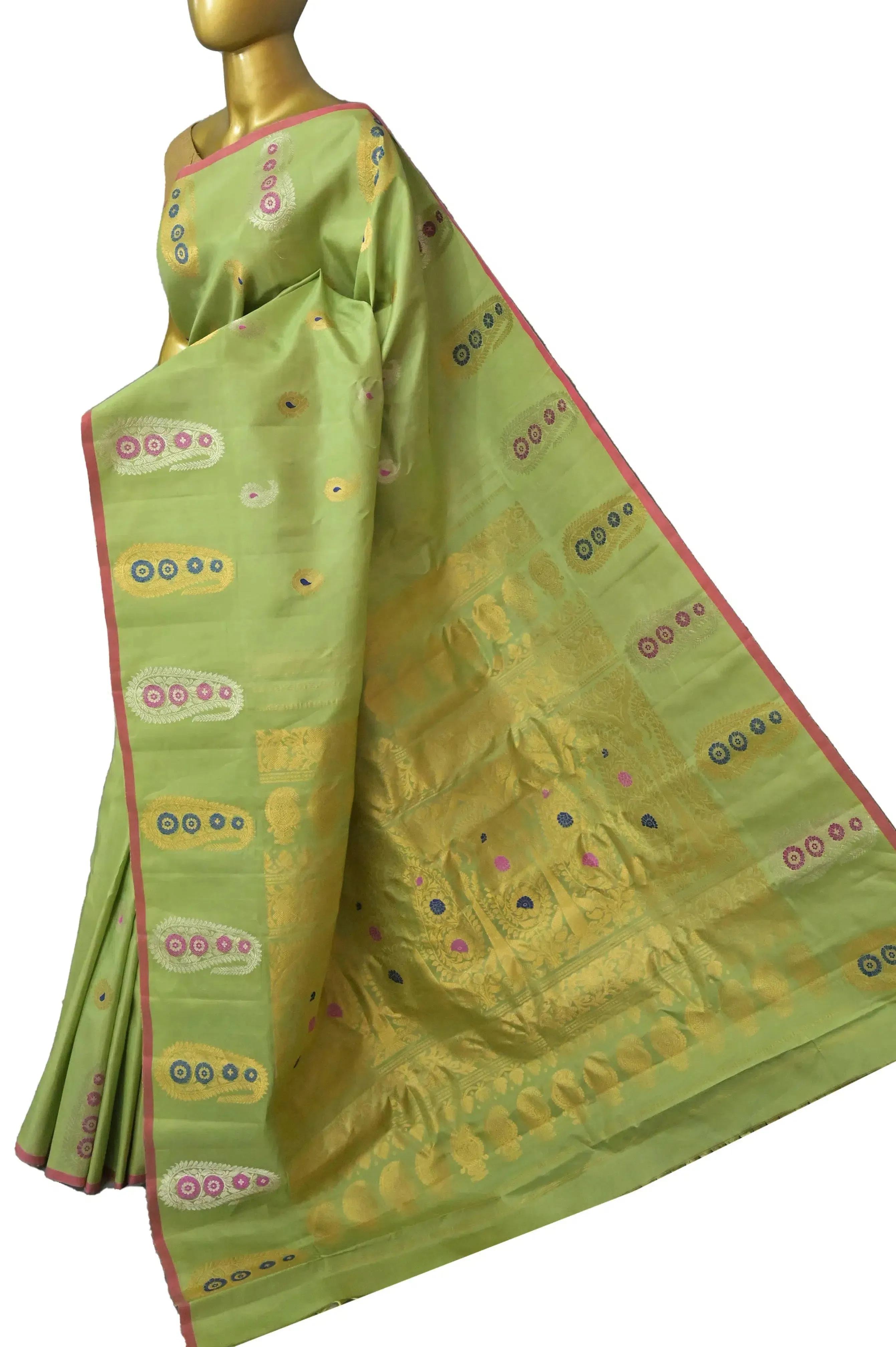 Light Pista Green Color Pure Gadwal Silk Saree with Meenakari Butta Work