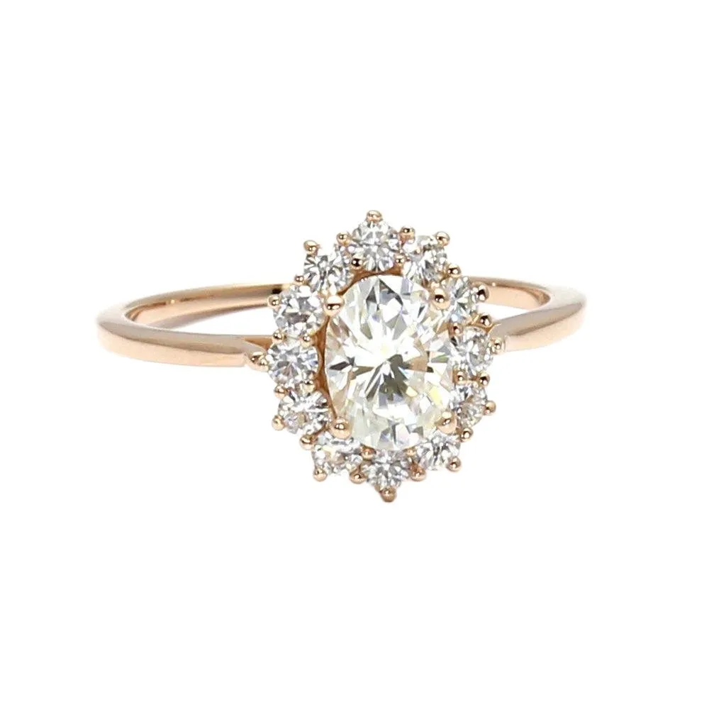 Moissanite Oval Halo Engagement Ring Vintage Style Cluster