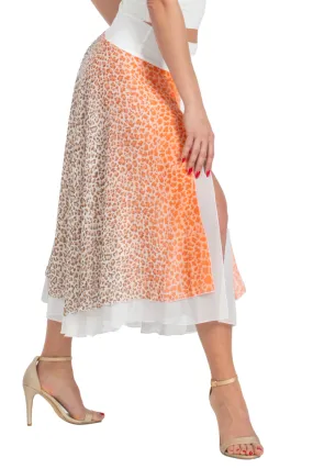 Orange Airbrushed Animal Print Two-layer Georgette Dance Skirt