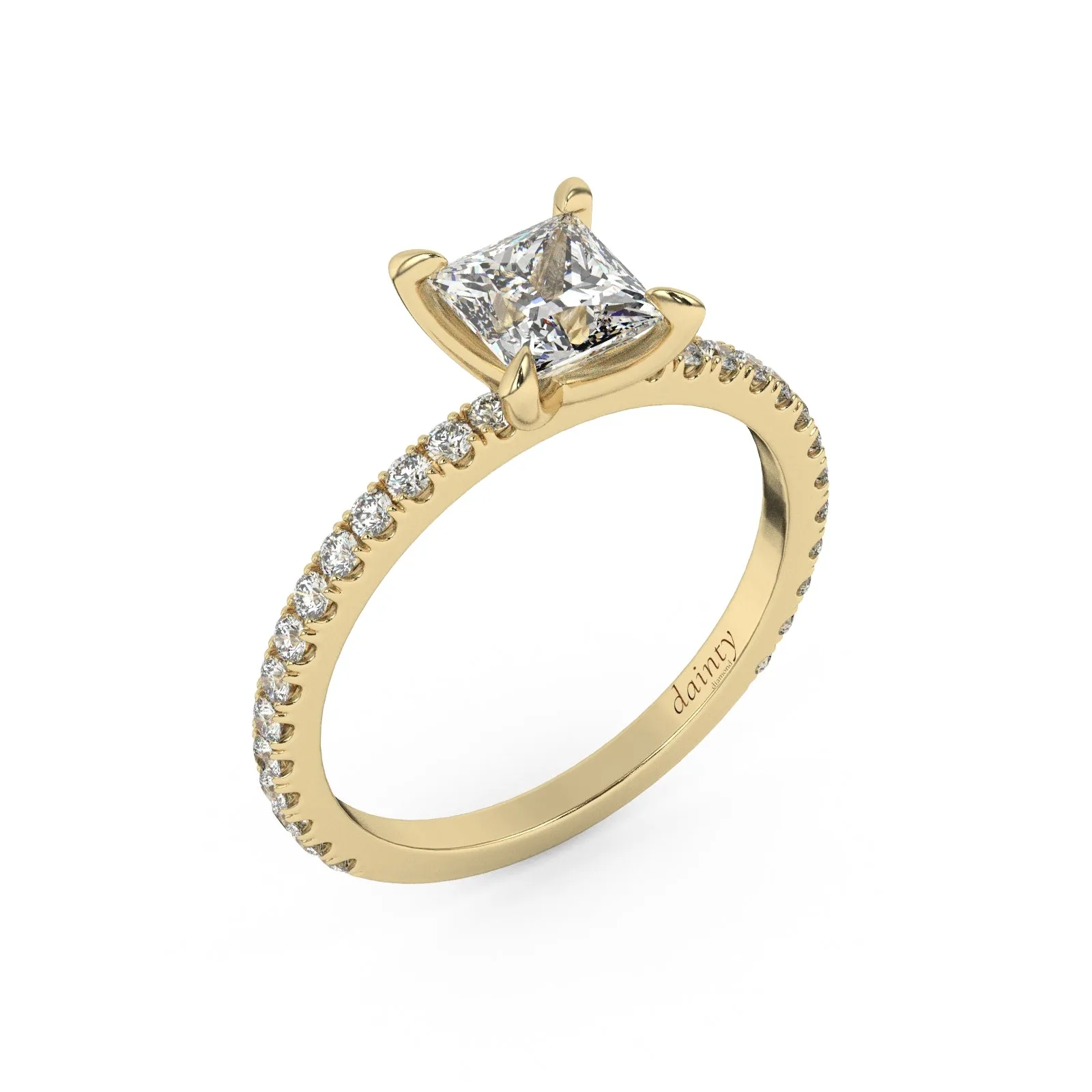 Partial Pave Princess Cut Engagement Ring