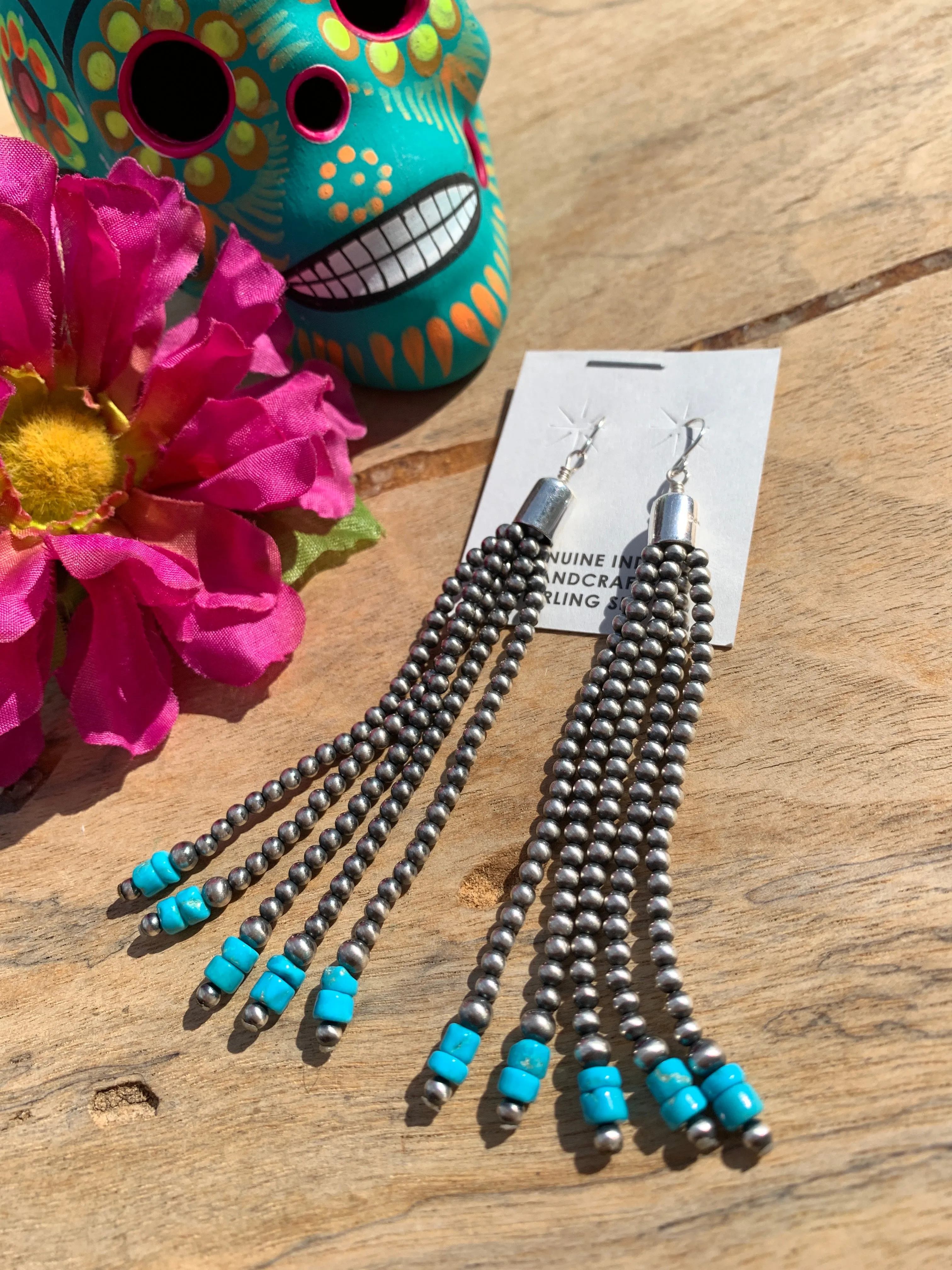 Pearl and Kingman Tassel Earrings