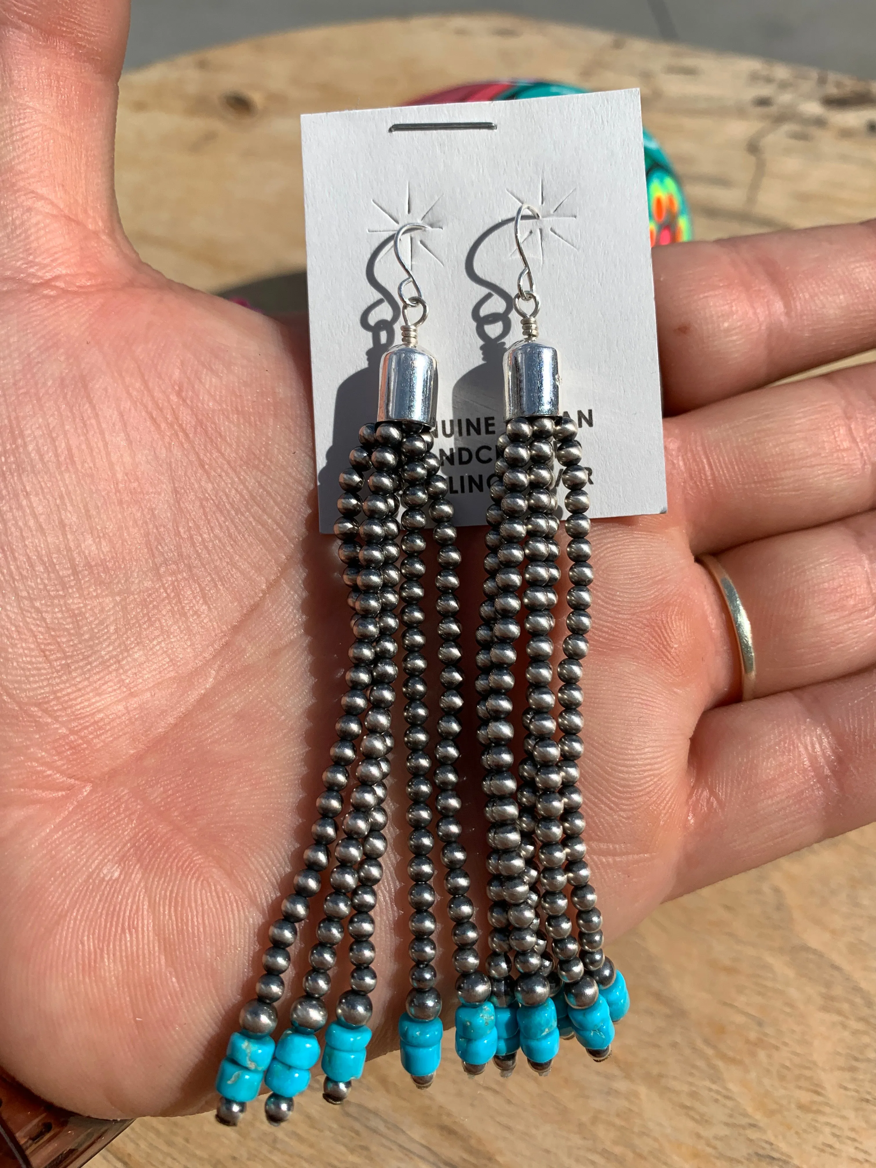 Pearl and Kingman Tassel Earrings