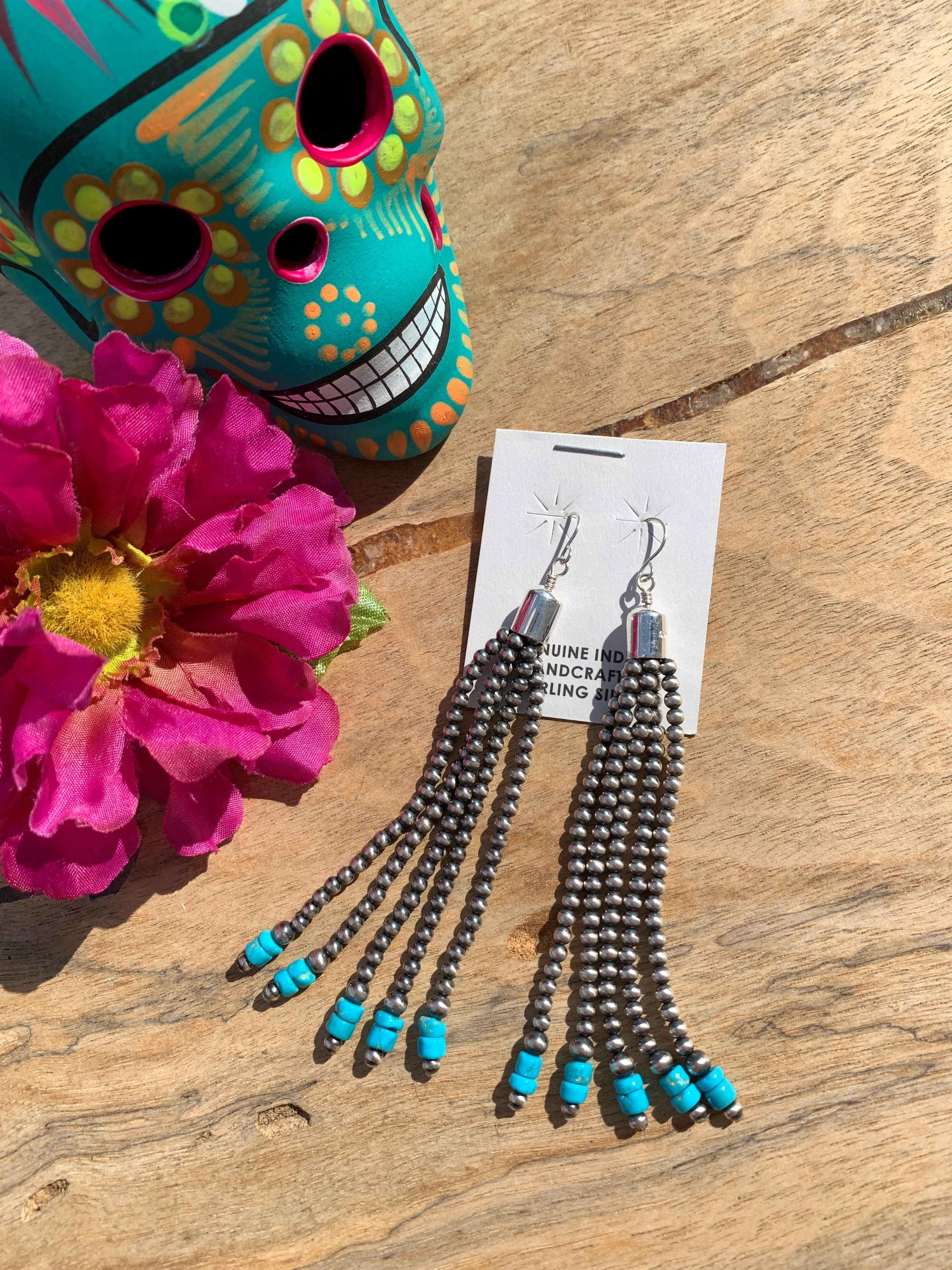 Pearl and Kingman Tassel Earrings