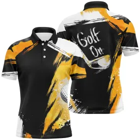 Polo Golf Noir et Jaune, Motif Golf On - Look Unique pour Amateurs de Golf - CT04072315