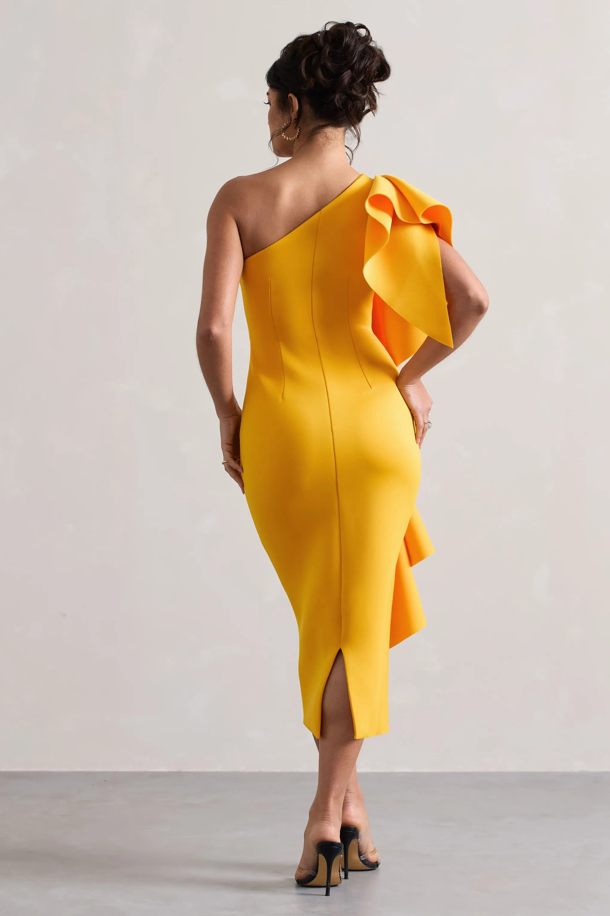 Polo | Mango One Shoulder Bodycon Midi Dress With Ruffle