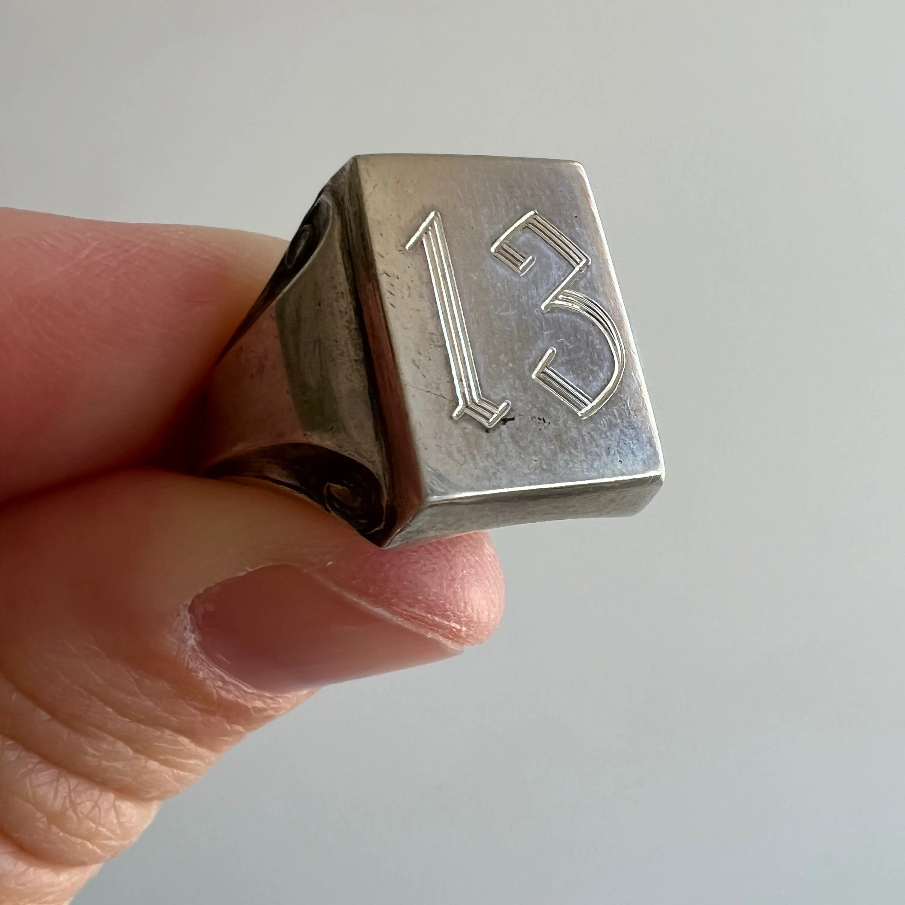 reimagined V I N T A G E // lucky 13 / 835 silver signet ring with new engraving / size 9.25