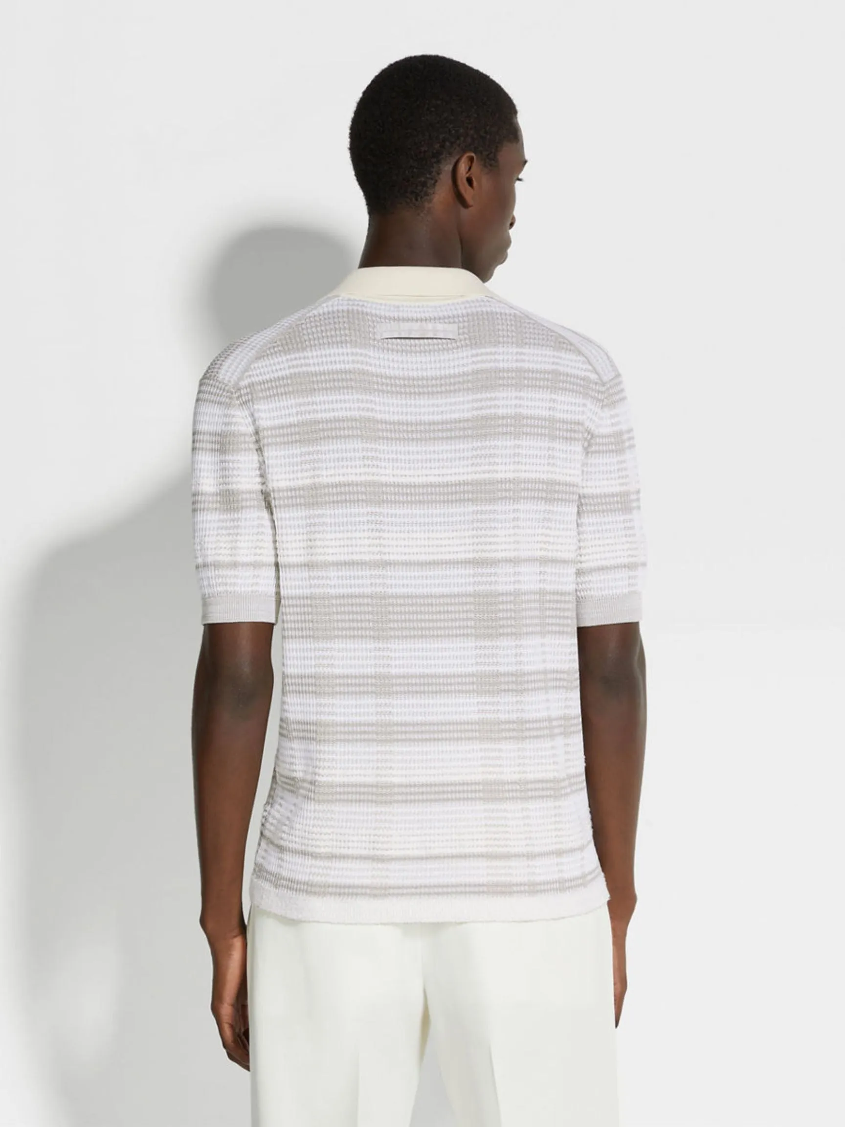 Silk Blend Polo | Taupe & White