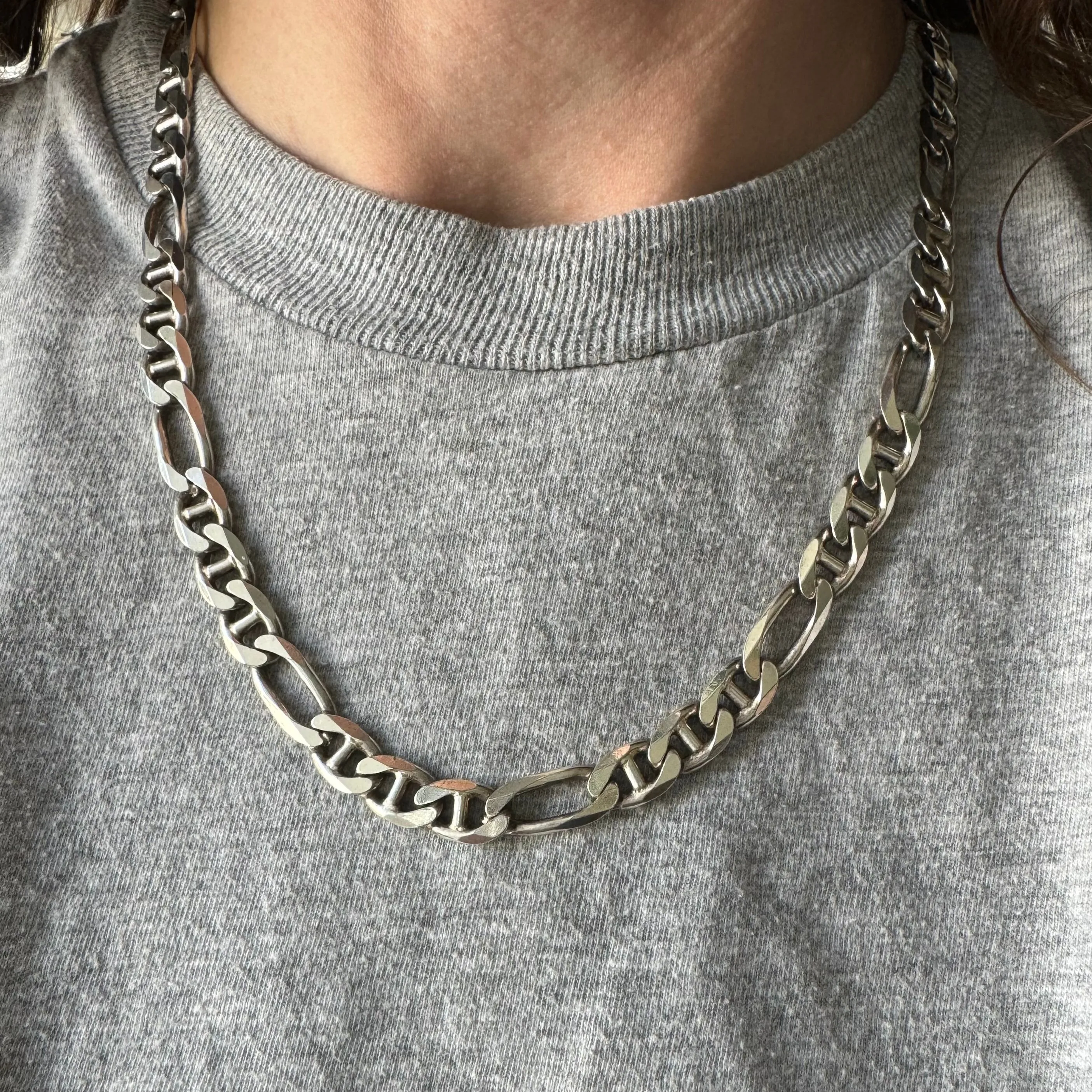 V I N T A G E // chunky figamariner / sterling silver figaro mariner chain / 19.75, 49g