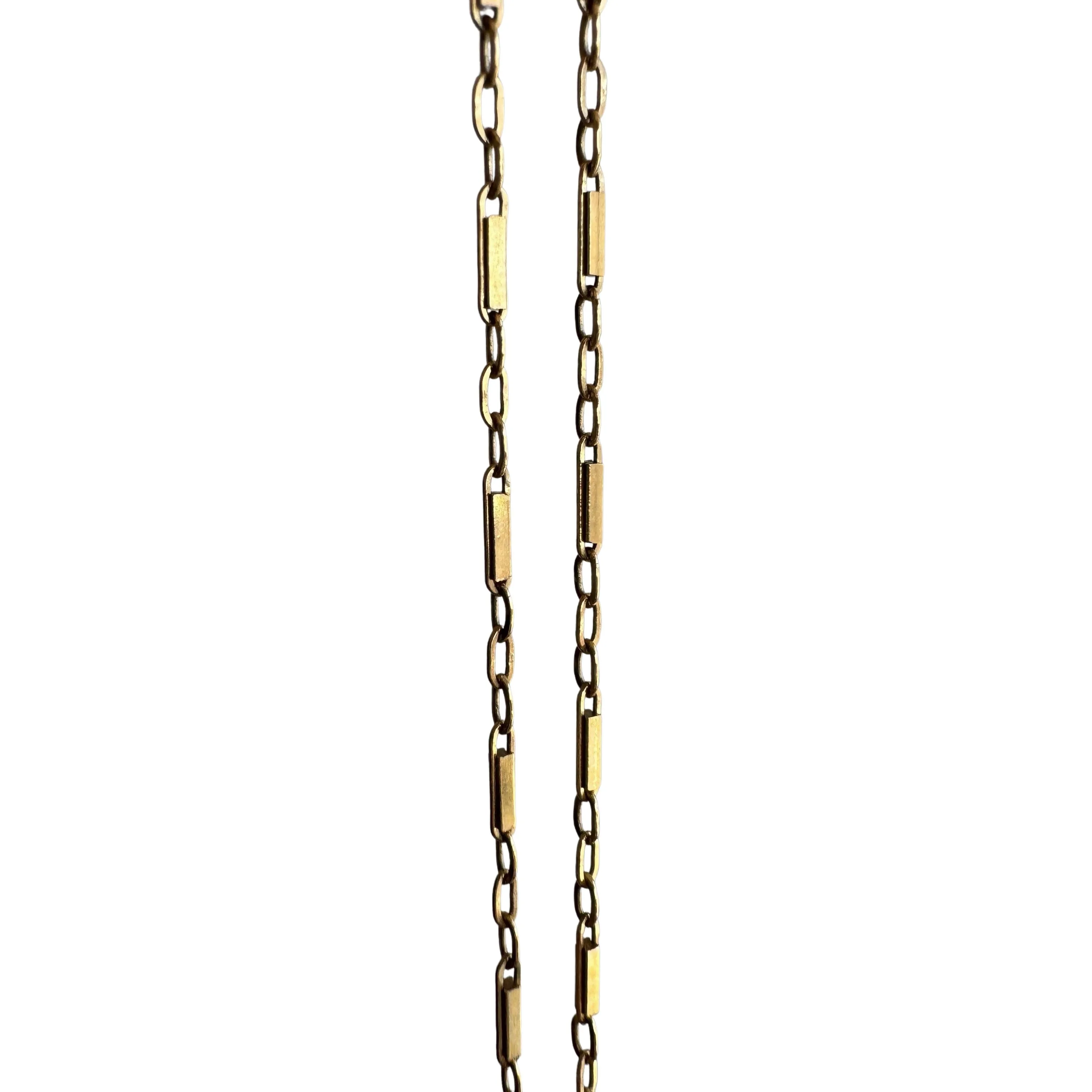 V I N T A G E // daintiest trombone / 14k yellow gold bar link station chain / 15.25