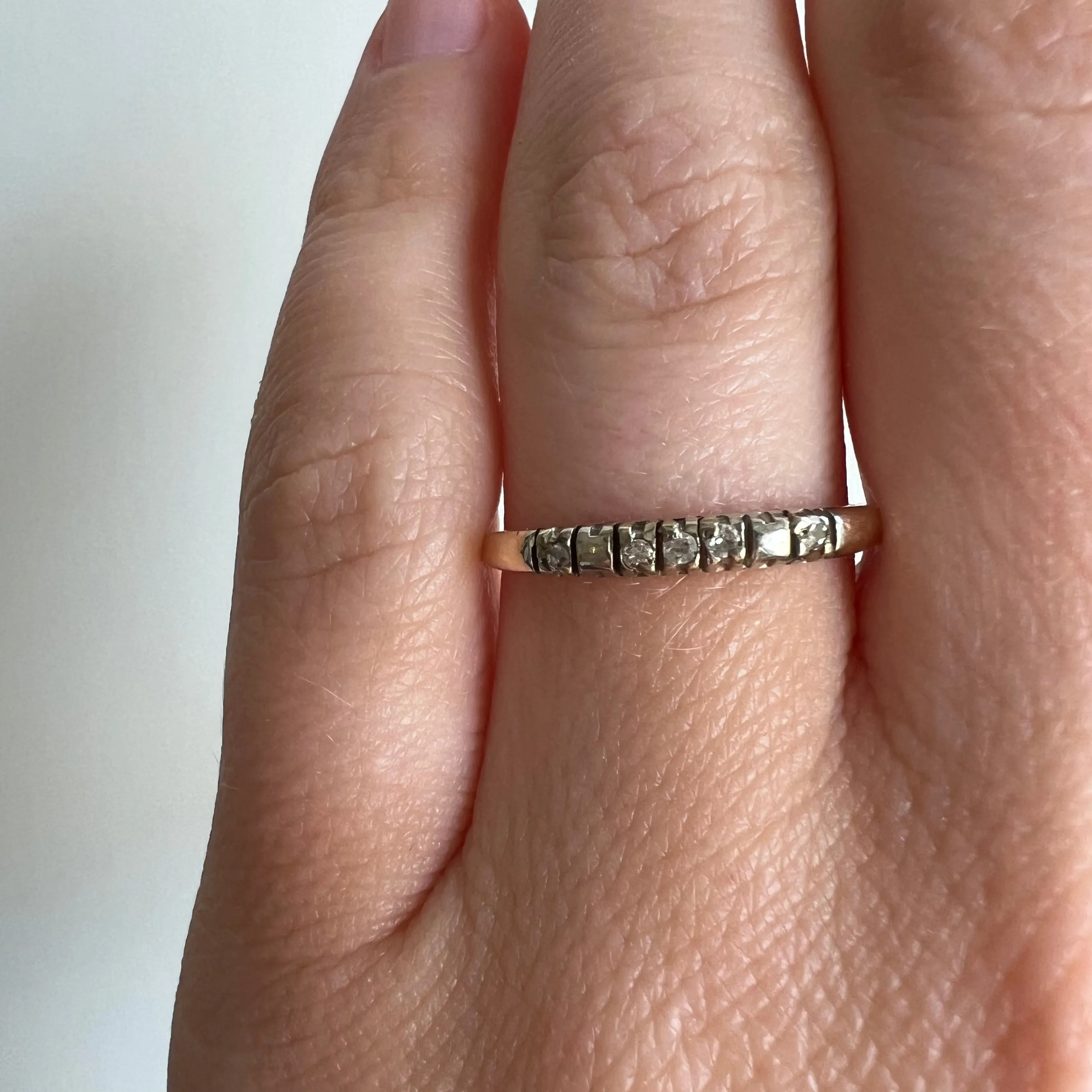 V I N T A G E // five stone stacker / 10k gold and diamond ring / size 6.25