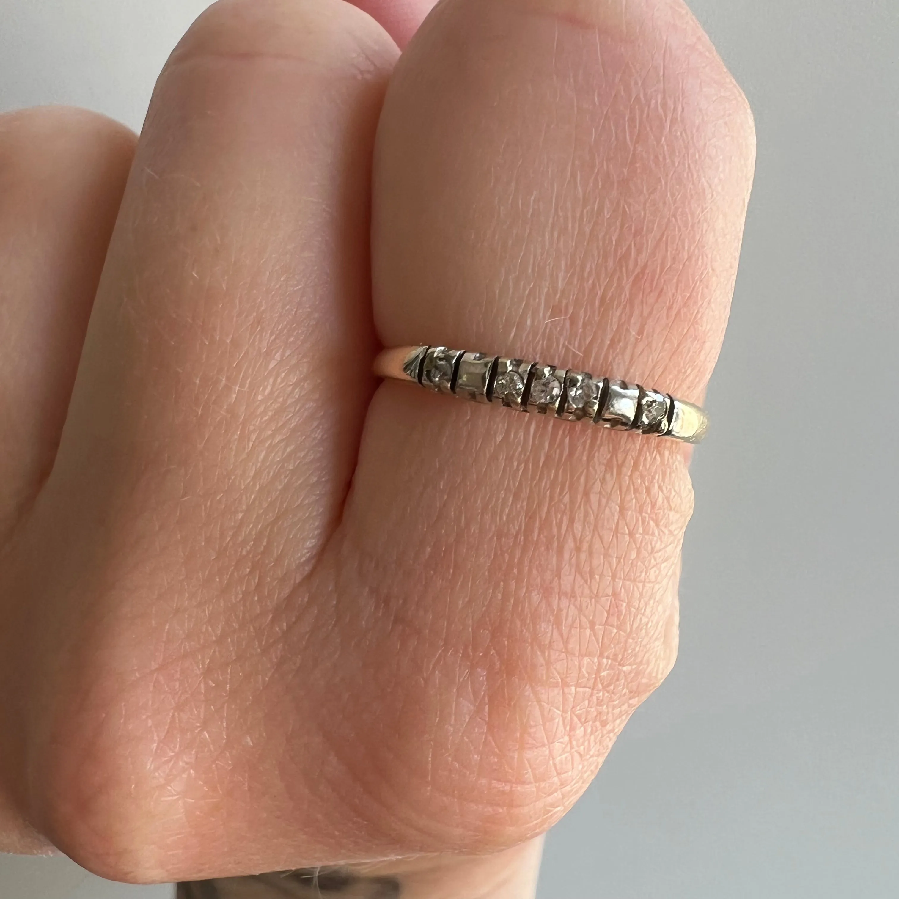 V I N T A G E // five stone stacker / 10k gold and diamond ring / size 6.25