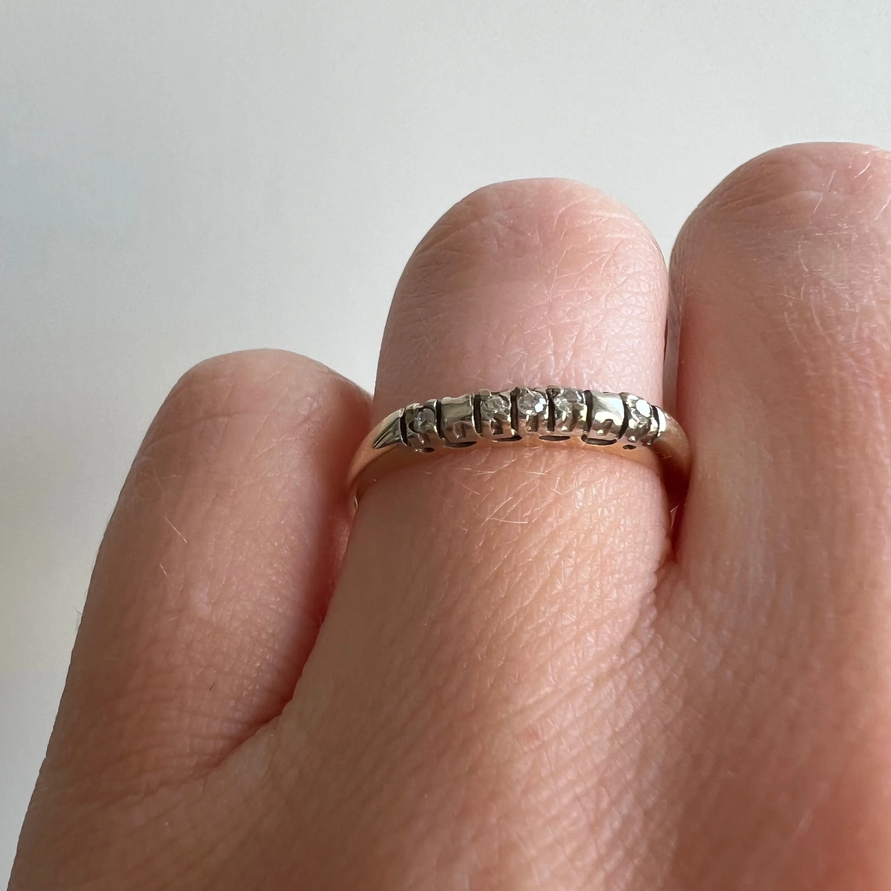 V I N T A G E // five stone stacker / 10k gold and diamond ring / size 6.25