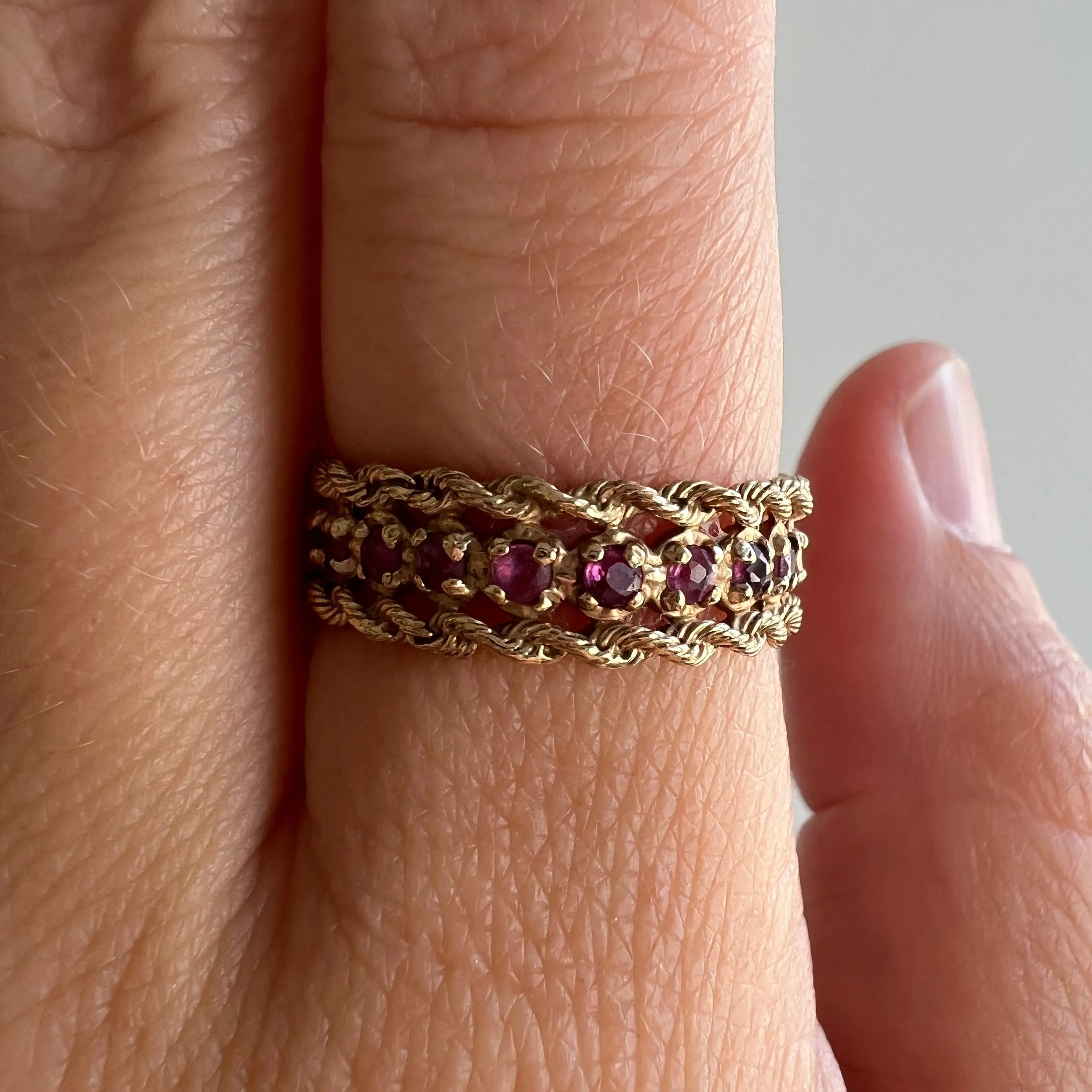 V I N T A G E // ruby sandwich / 14k rope band and ruby half eternity band / size 6.5 to 7