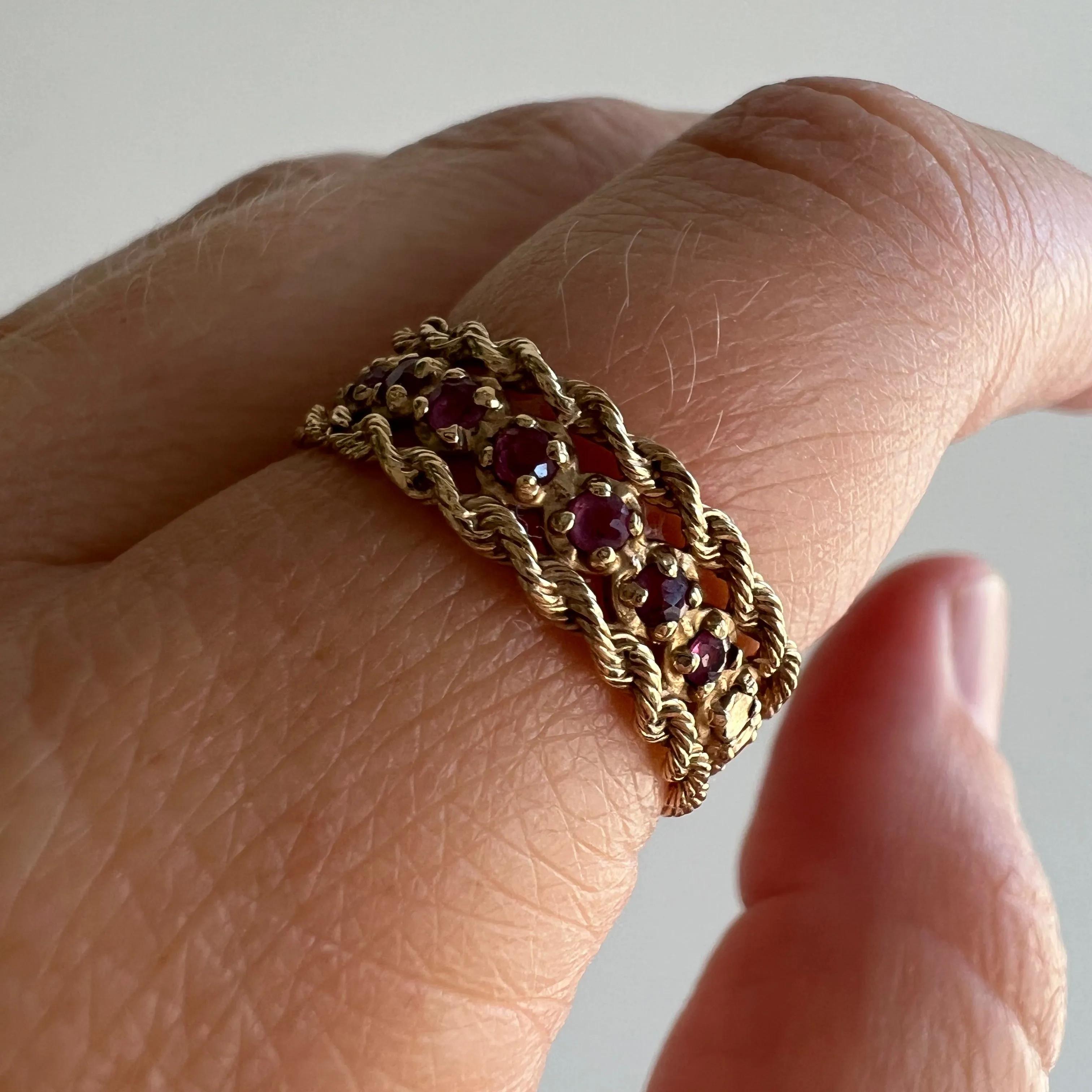 V I N T A G E // ruby sandwich / 14k rope band and ruby half eternity band / size 6.5 to 7