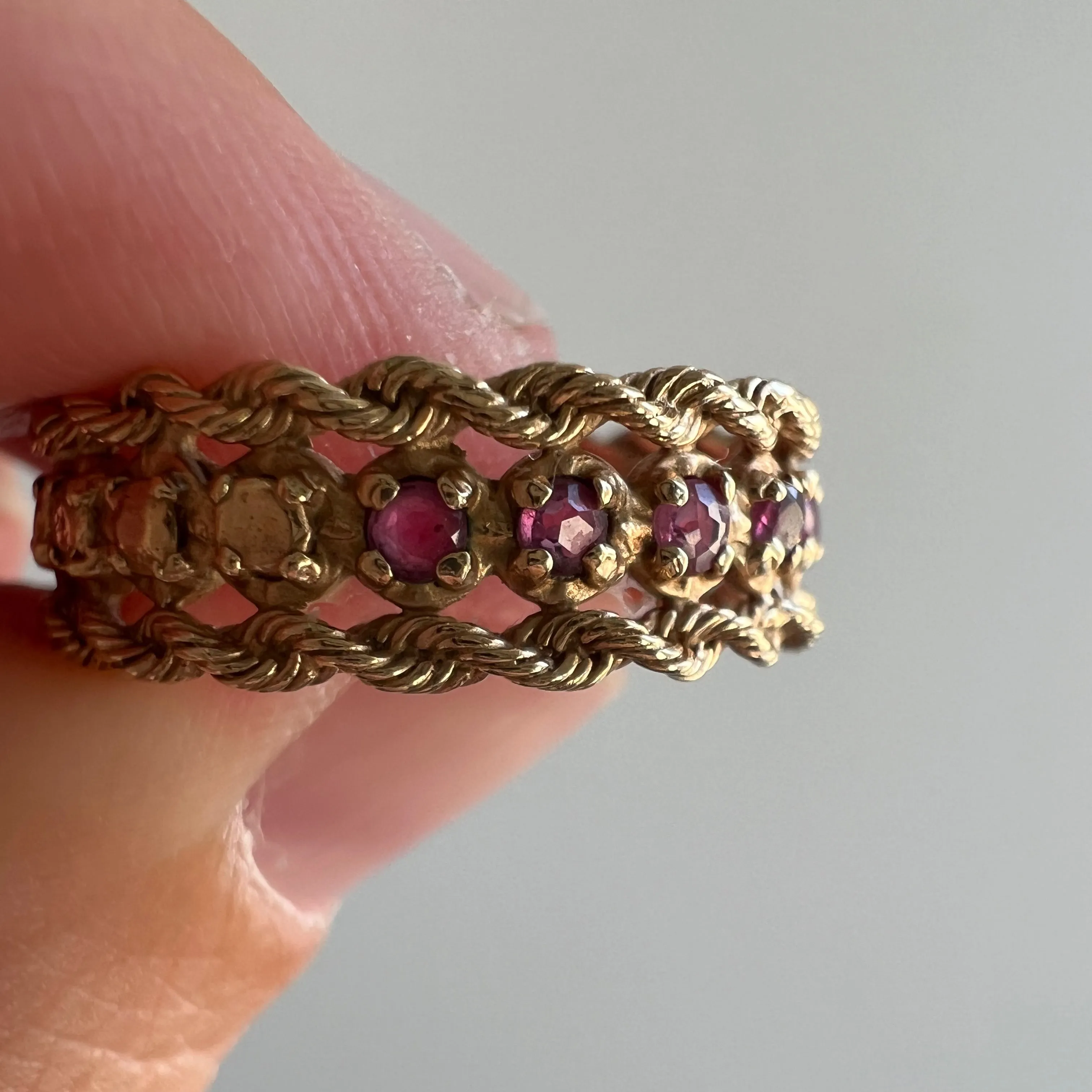 V I N T A G E // ruby sandwich / 14k rope band and ruby half eternity band / size 6.5 to 7