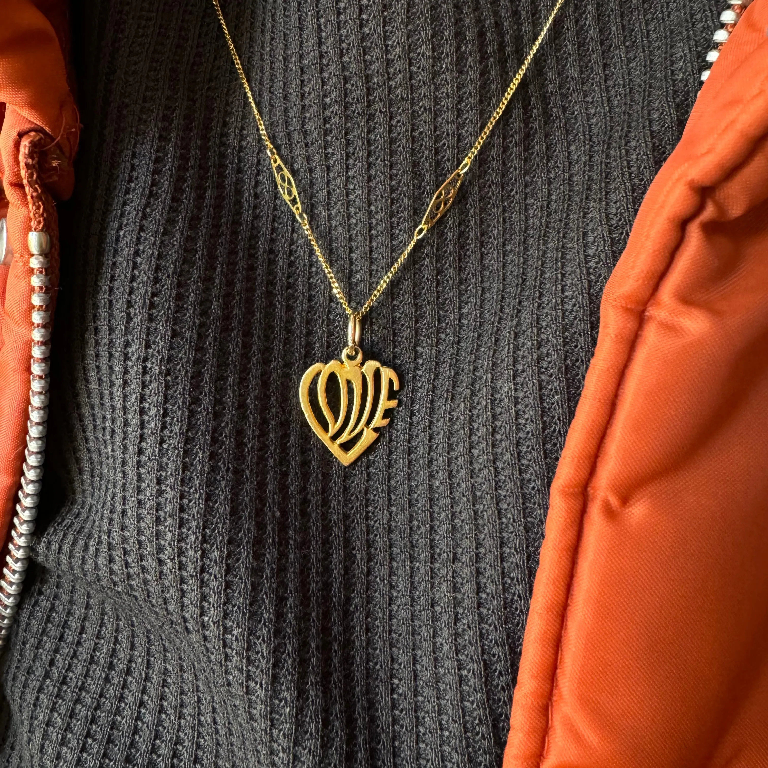 V I N T A G E // stylized LOVE / 10k yellow gold heart shaped love / a pendant