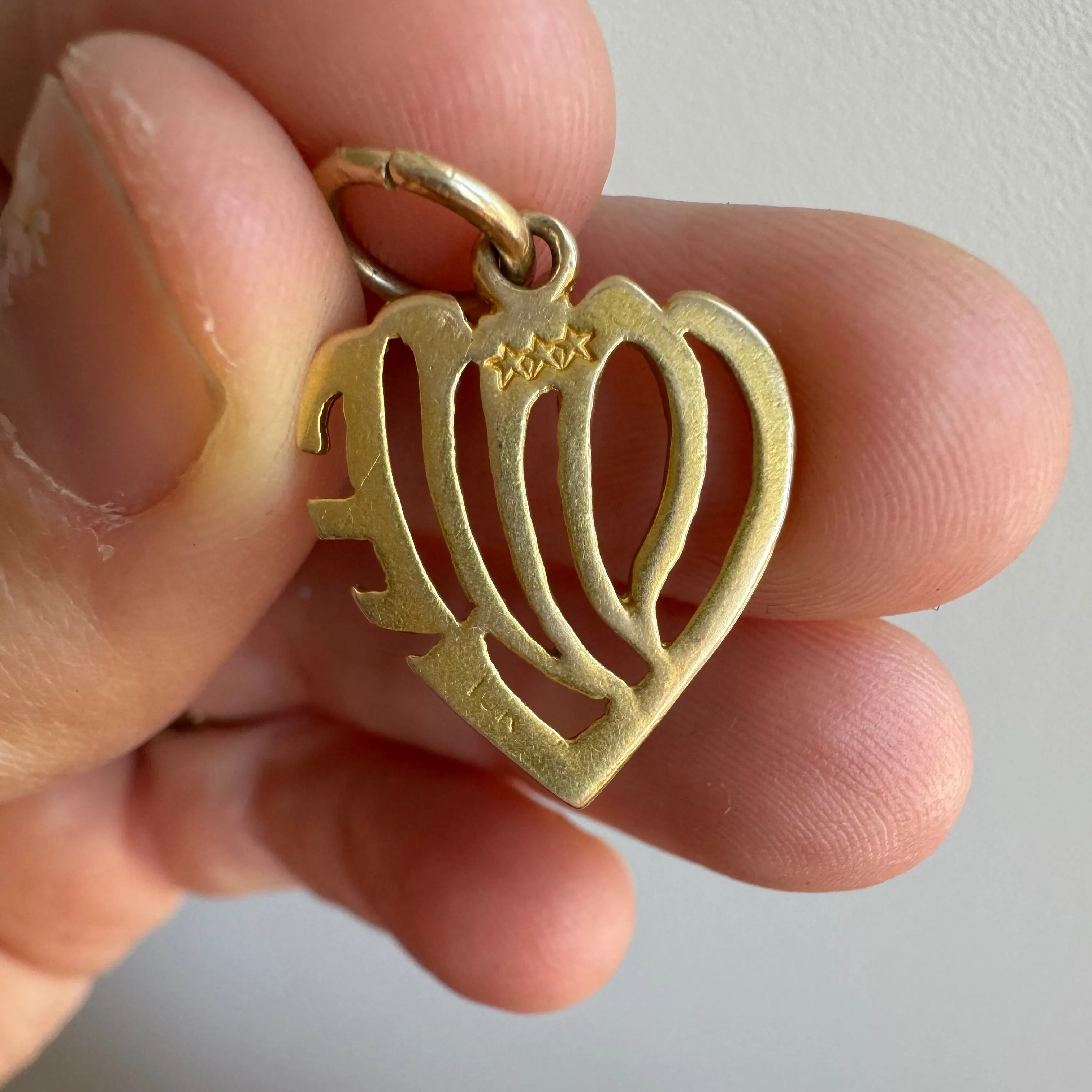 V I N T A G E // stylized LOVE / 10k yellow gold heart shaped love / a pendant