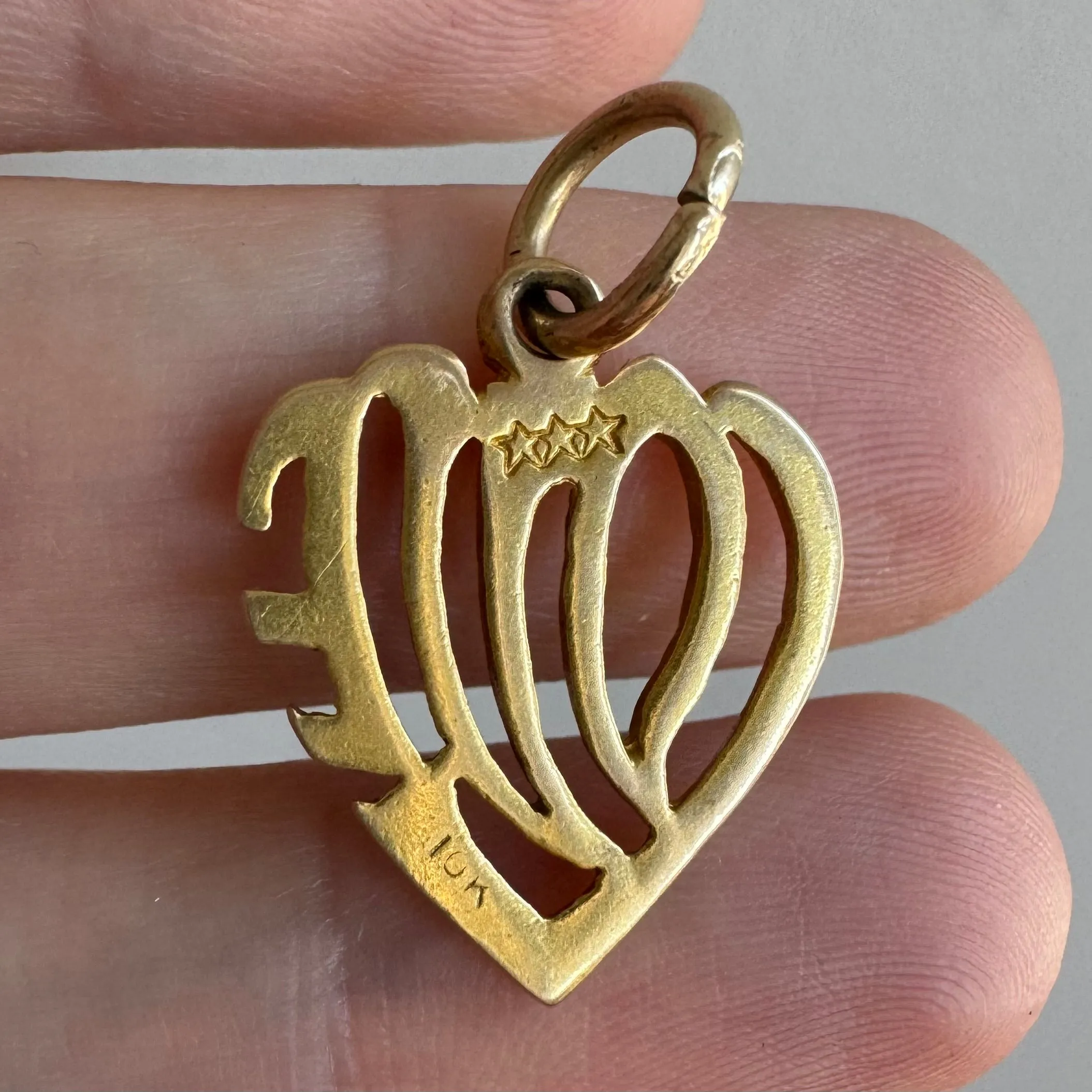 V I N T A G E // stylized LOVE / 10k yellow gold heart shaped love / a pendant