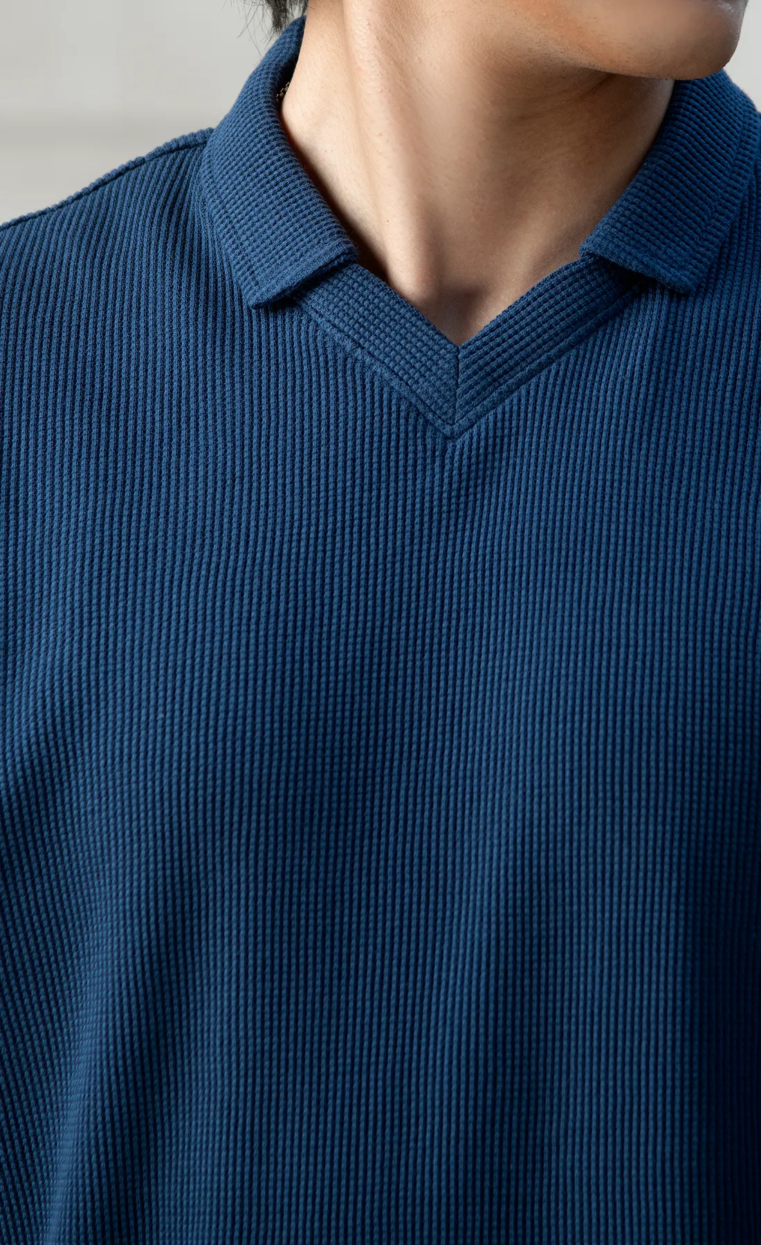 Waffle Knit Polo Blue (V-Neck)