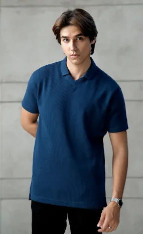 Waffle Knit Polo Blue (V-Neck)