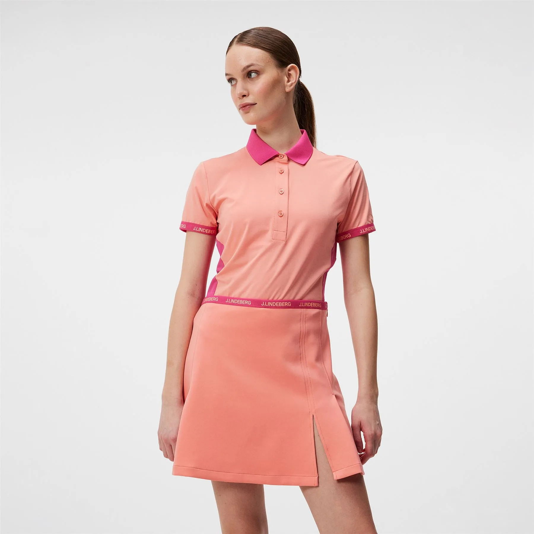 Womens Makena Nylon Stretch Polo Burnt Coral Pink - SS24